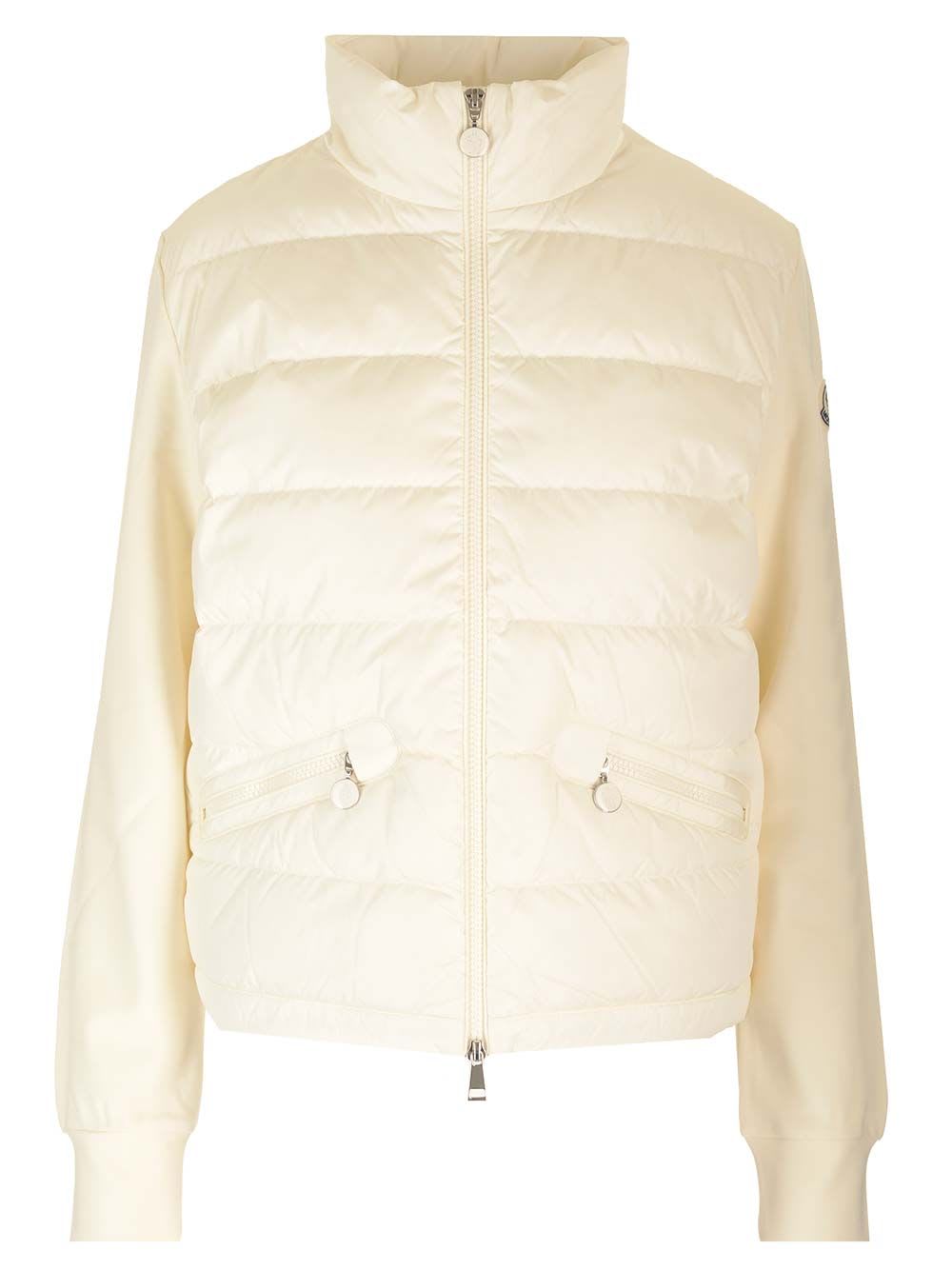 Shop Moncler Compact Jersey Cardigan In White