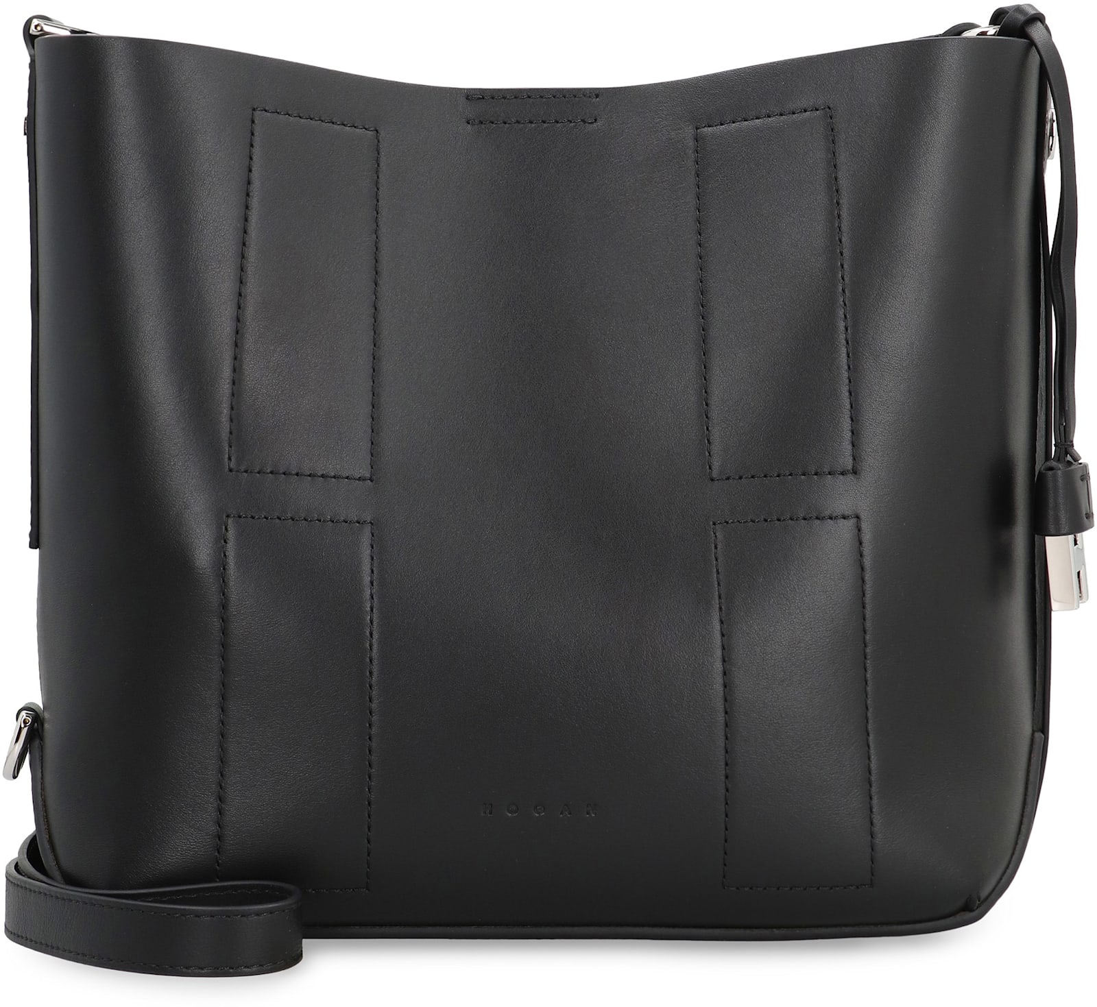 Hogan Medium Leather Shoulder Bag With Adjustable Strap In Black