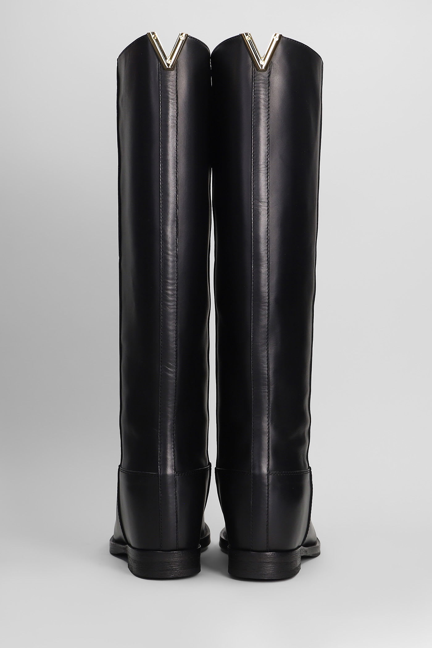 Via Roma 15 V-logo Leather Knee-high Boots In Black