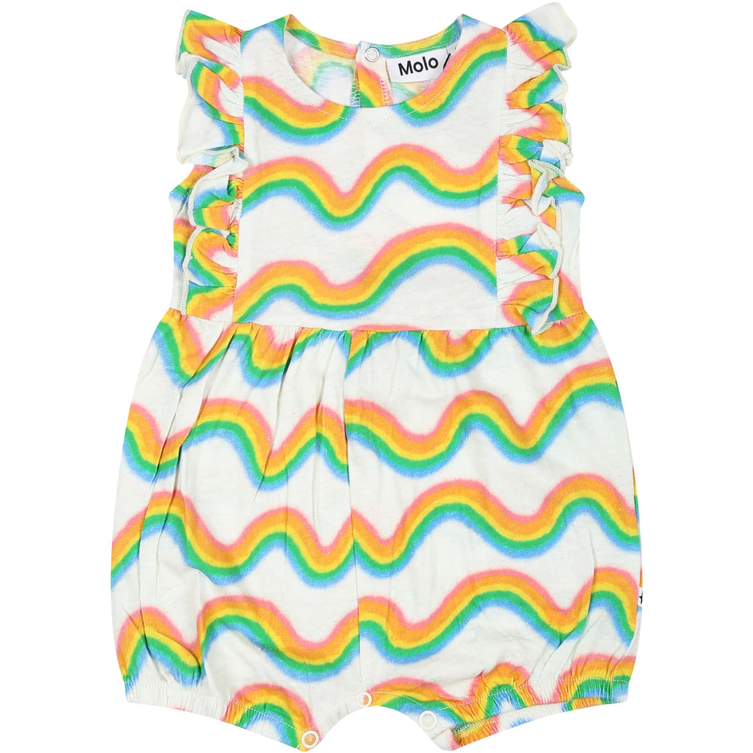 Molo White Romper For Baby Girl With Rainbow Print In Multicolor