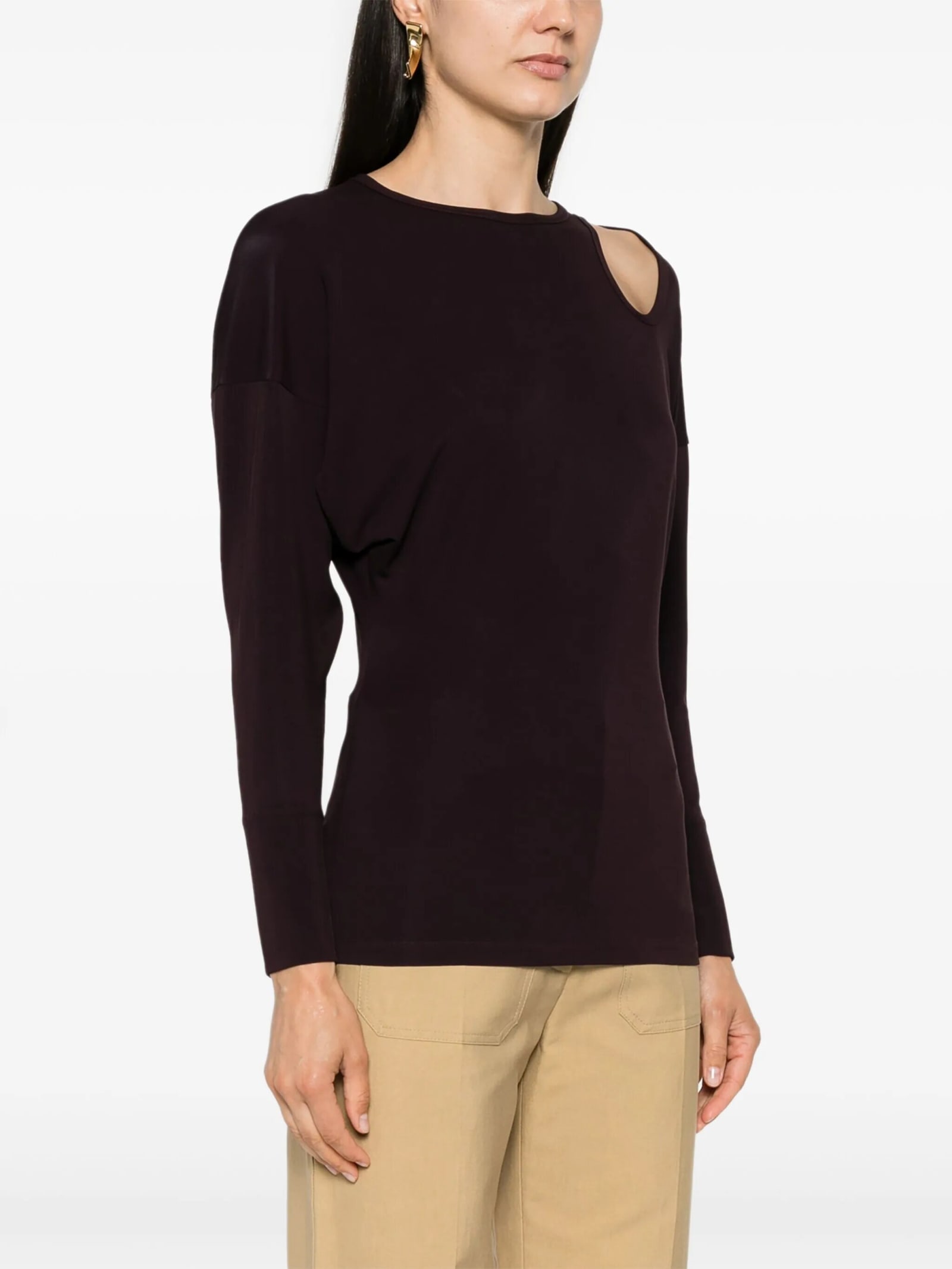 Shop Victoria Beckham Twist Detail Jersey Top In Deep Mahogany