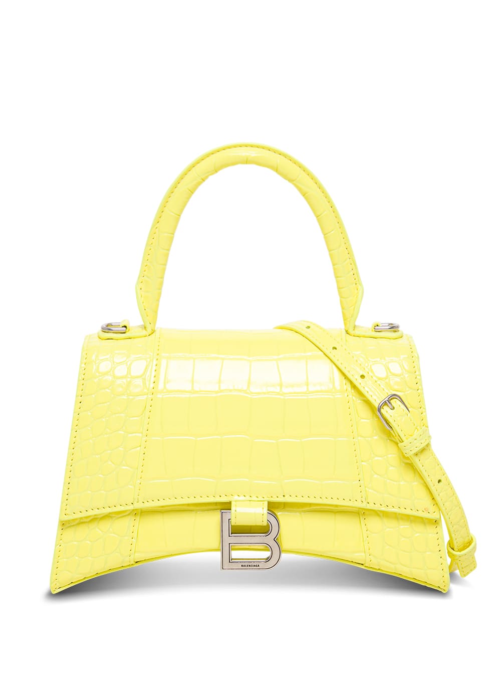 Balenciaga Hourglass Crossbody Bag In Yellow Crocodile Printed Leather