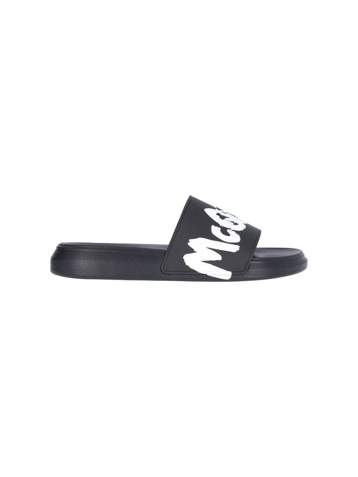 Shop Alexander Mcqueen Graffiti Rubber Sandals In Black