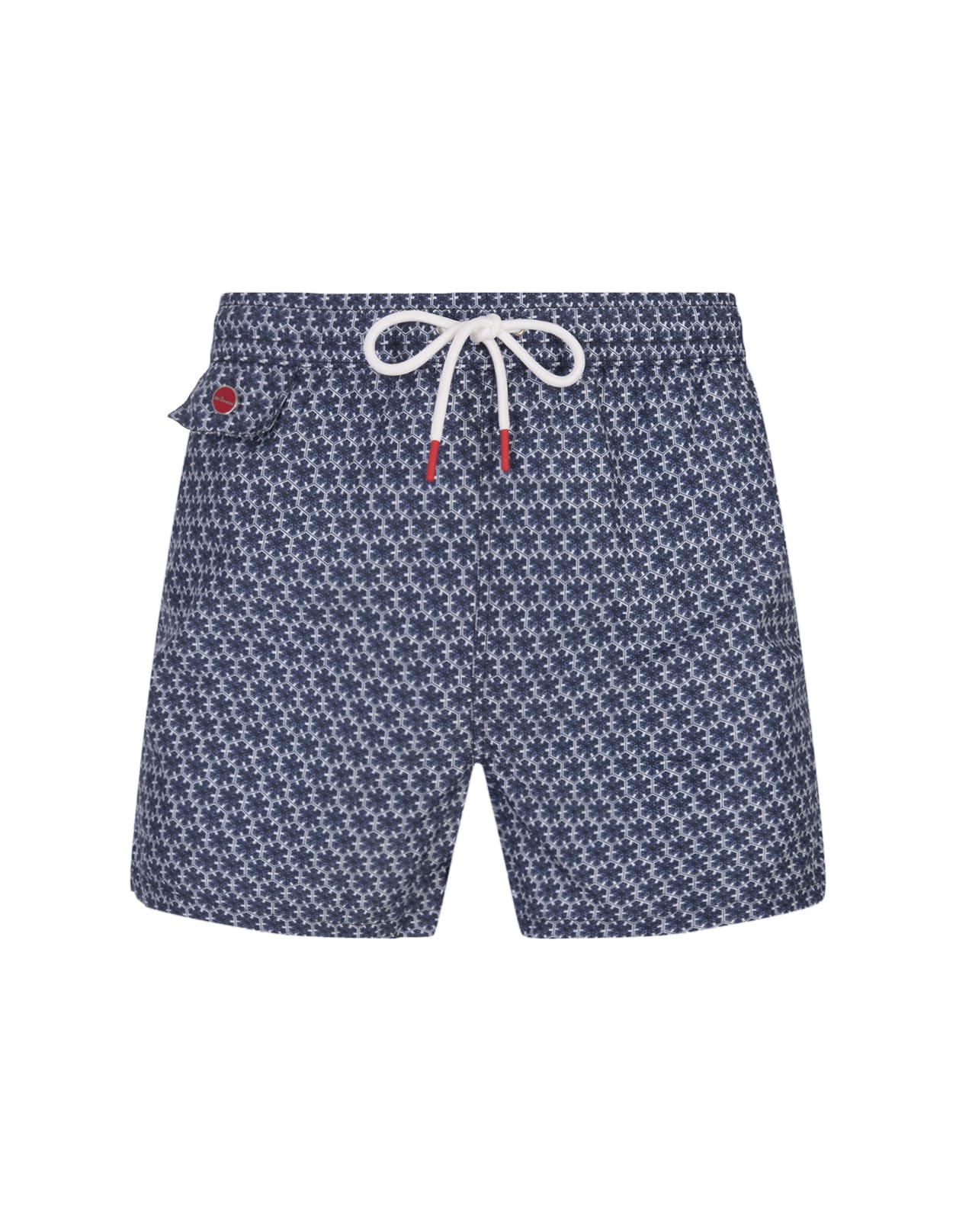 Shop Kiton Navy Blue Swim Shorts With Geometric Floral Pattern