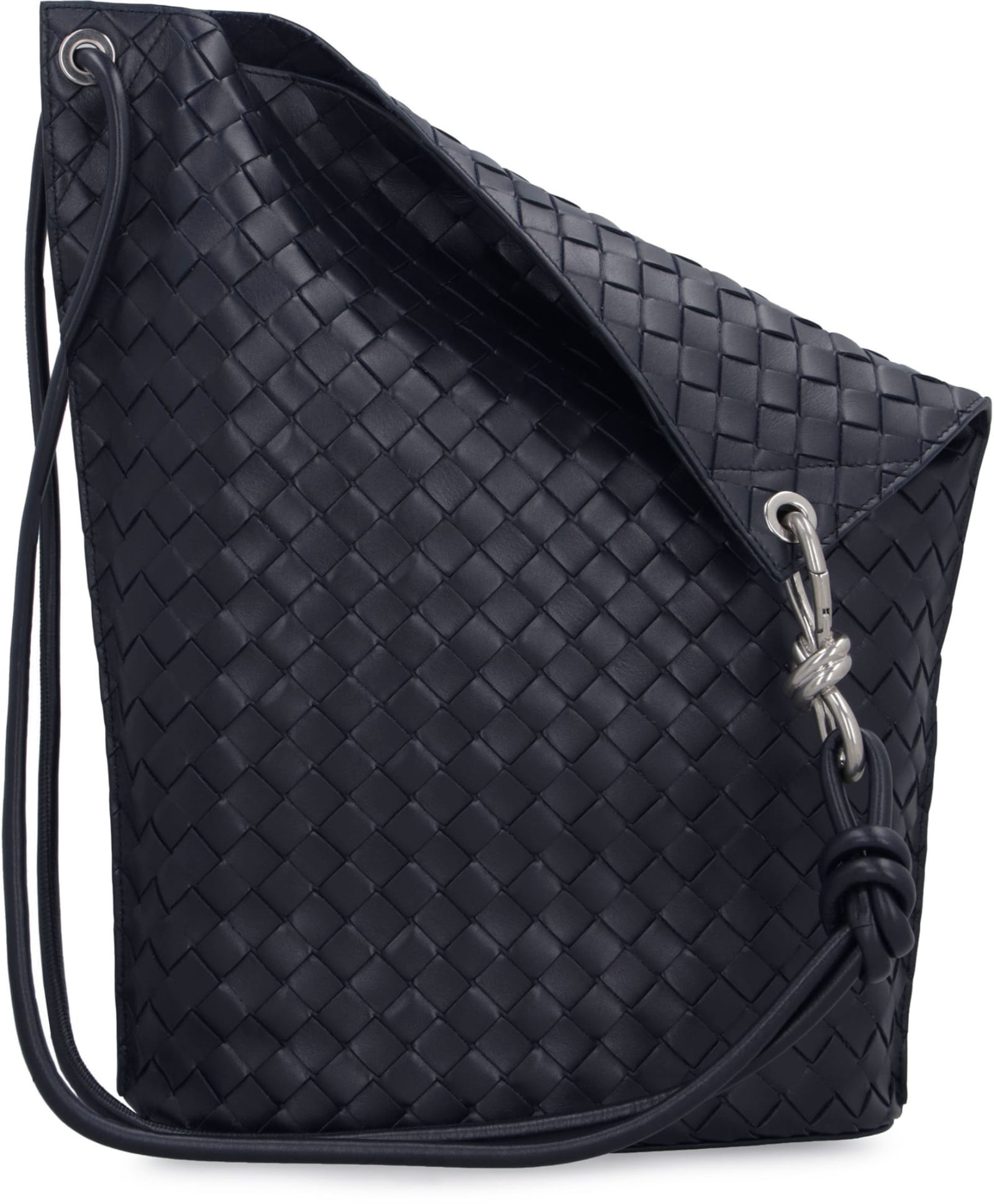 Shop Bottega Veneta Leather Shoulder Bag In Navy