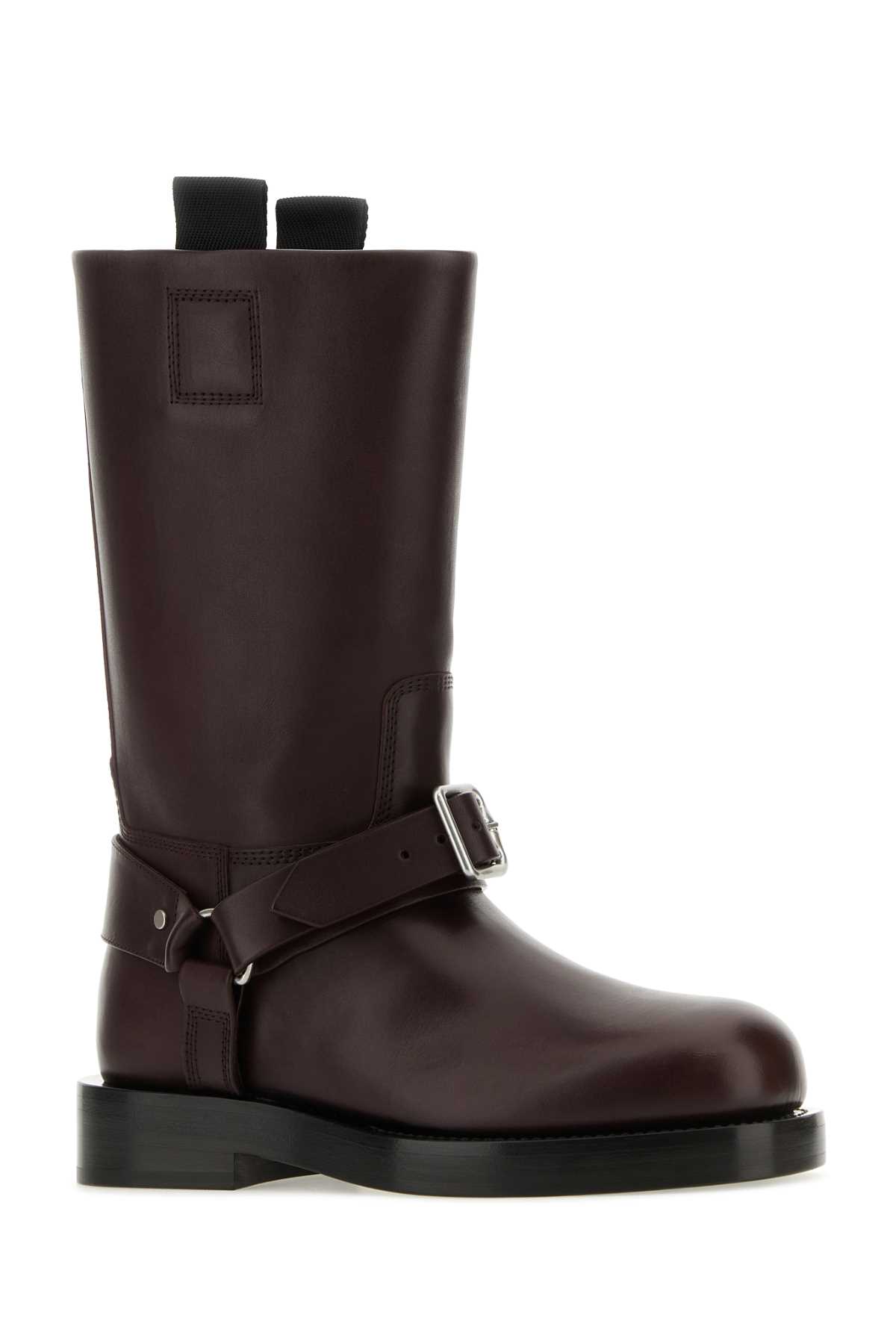 Burberry Aubergine Leather Saddle Ankle Boots
