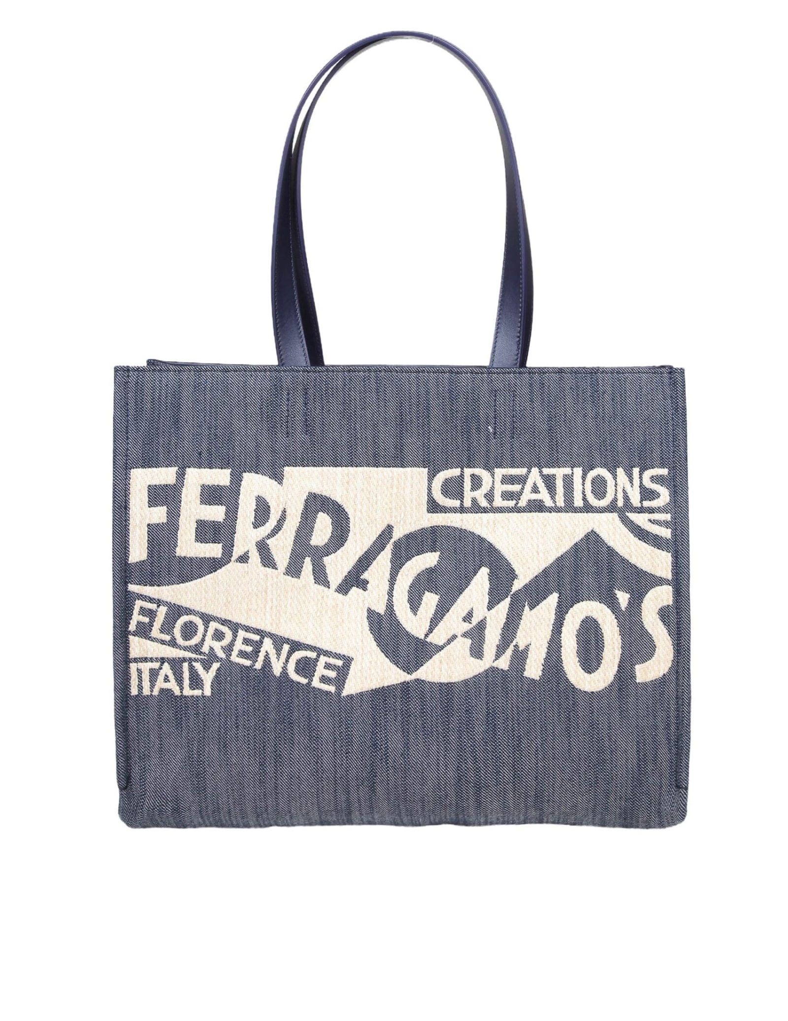 Shop Ferragamo Tote Bag (m) In Denim With Logo