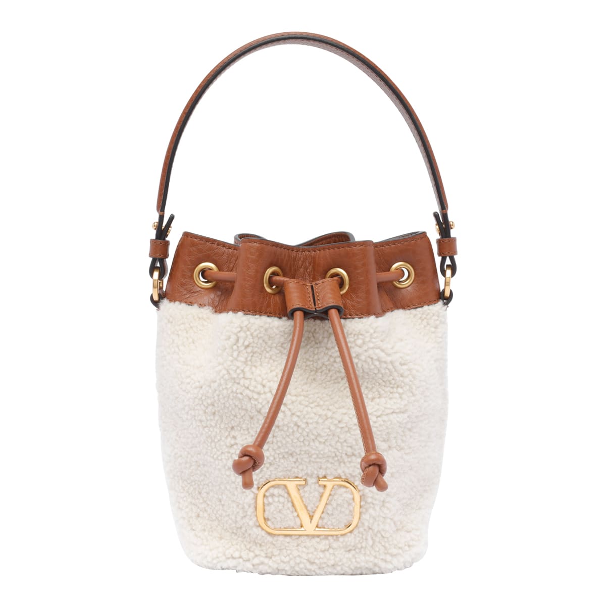 Valentino Vlogo Plaque Drawstring Bucket Bag In White
