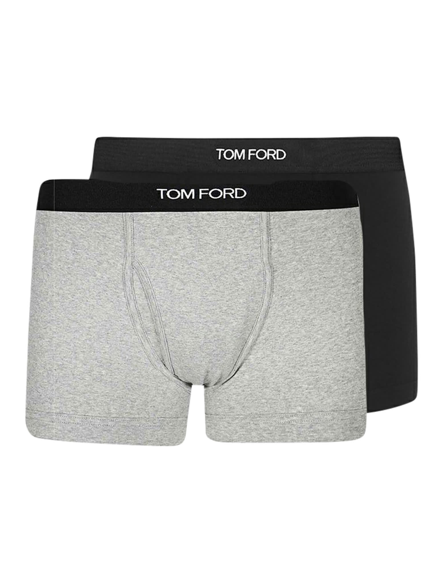 Shop Tom Ford Bi-pack Cotton Stretch Jersey Brief In Black Grey