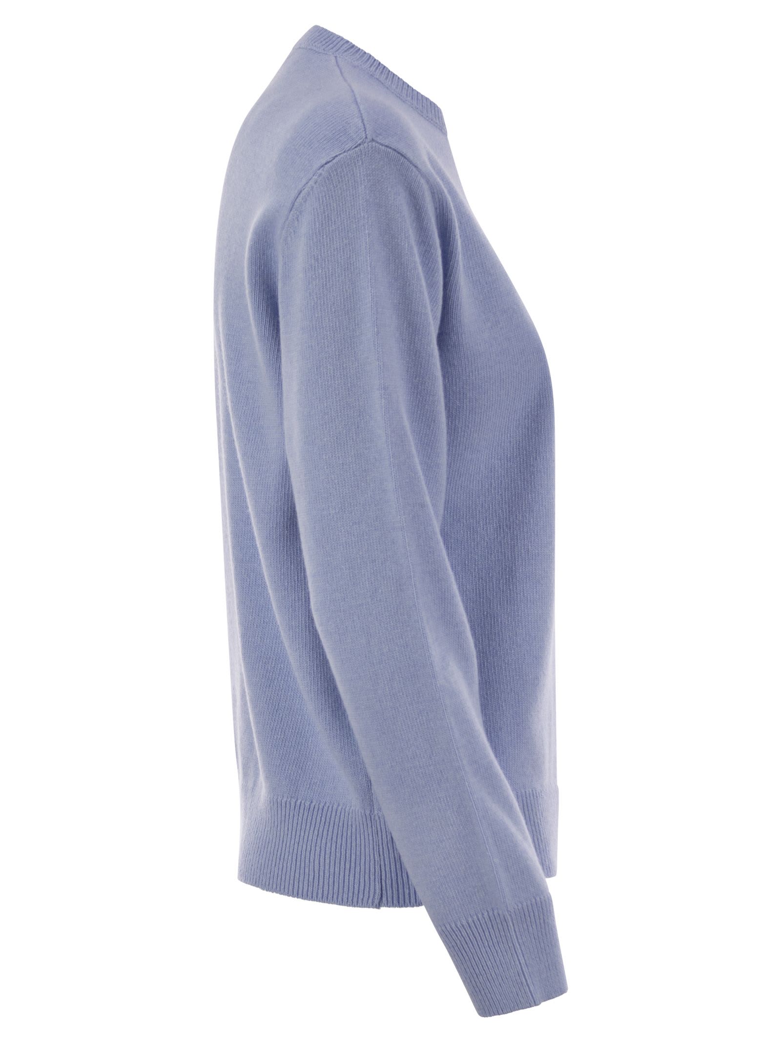 Shop Mc2 Saint Barth Wool And Cashmere Blend Sweater With Embroidery Nessuno Te Lha Chiesto In Light Blue