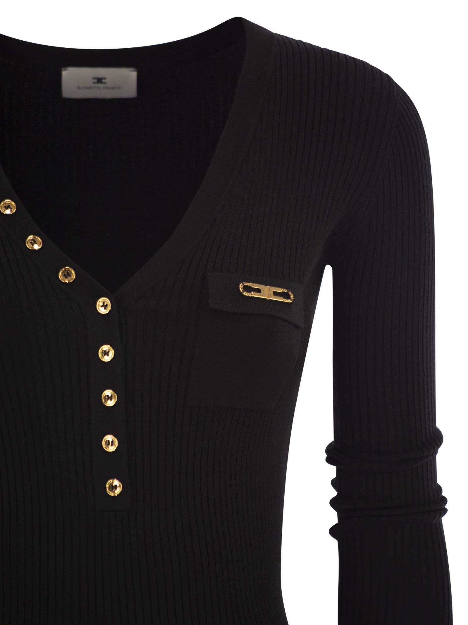 Elisabetta Franchi Ribbed Button-fastening Midi Dress In Black