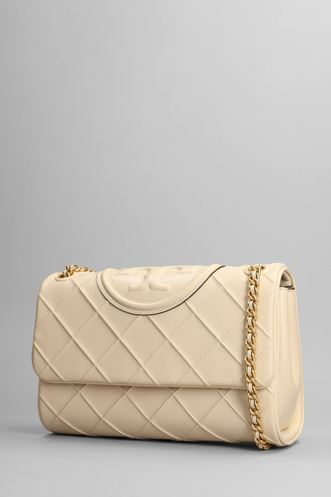 Fleming Leather Tote Bag in Beige - Tory Burch