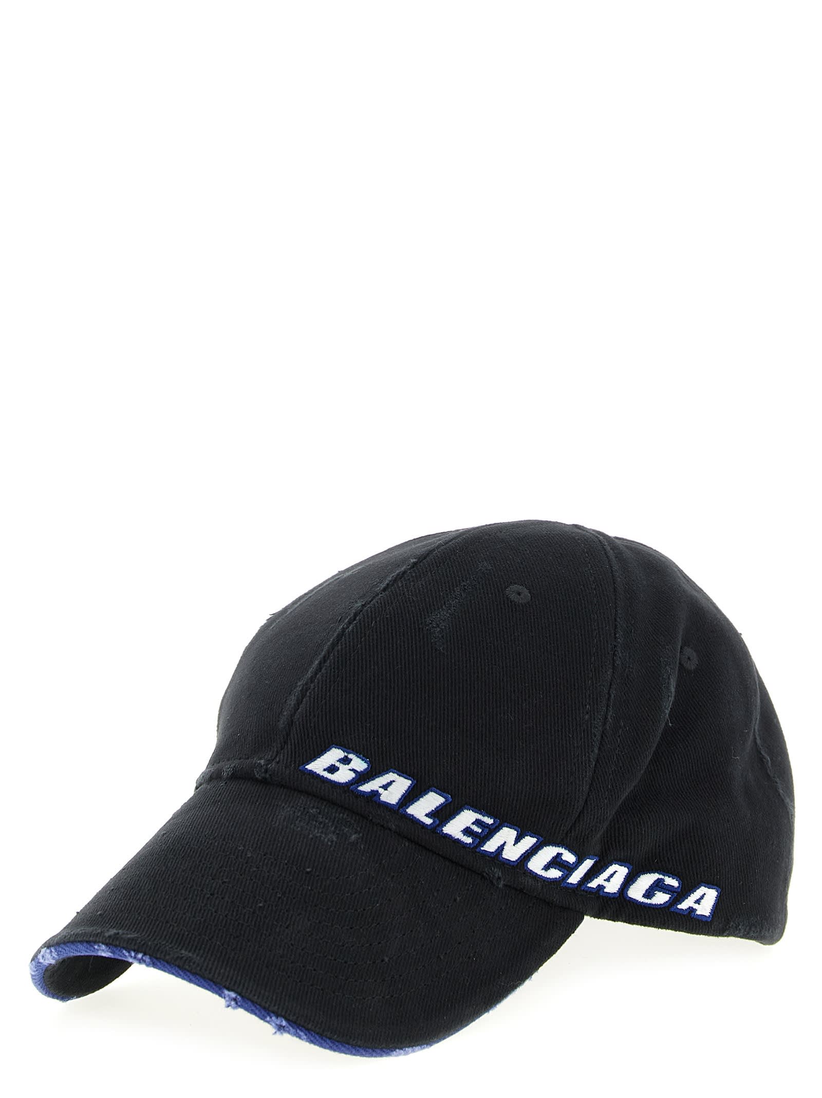 Balenciaga Tilted Typo Cap In Cotton Drill Accessories In Black