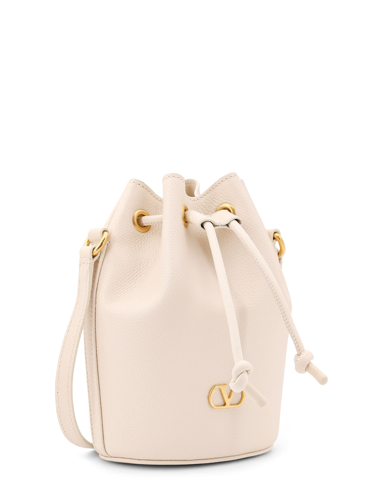 Valentino Ivory Leather Bucket Bag In Beige