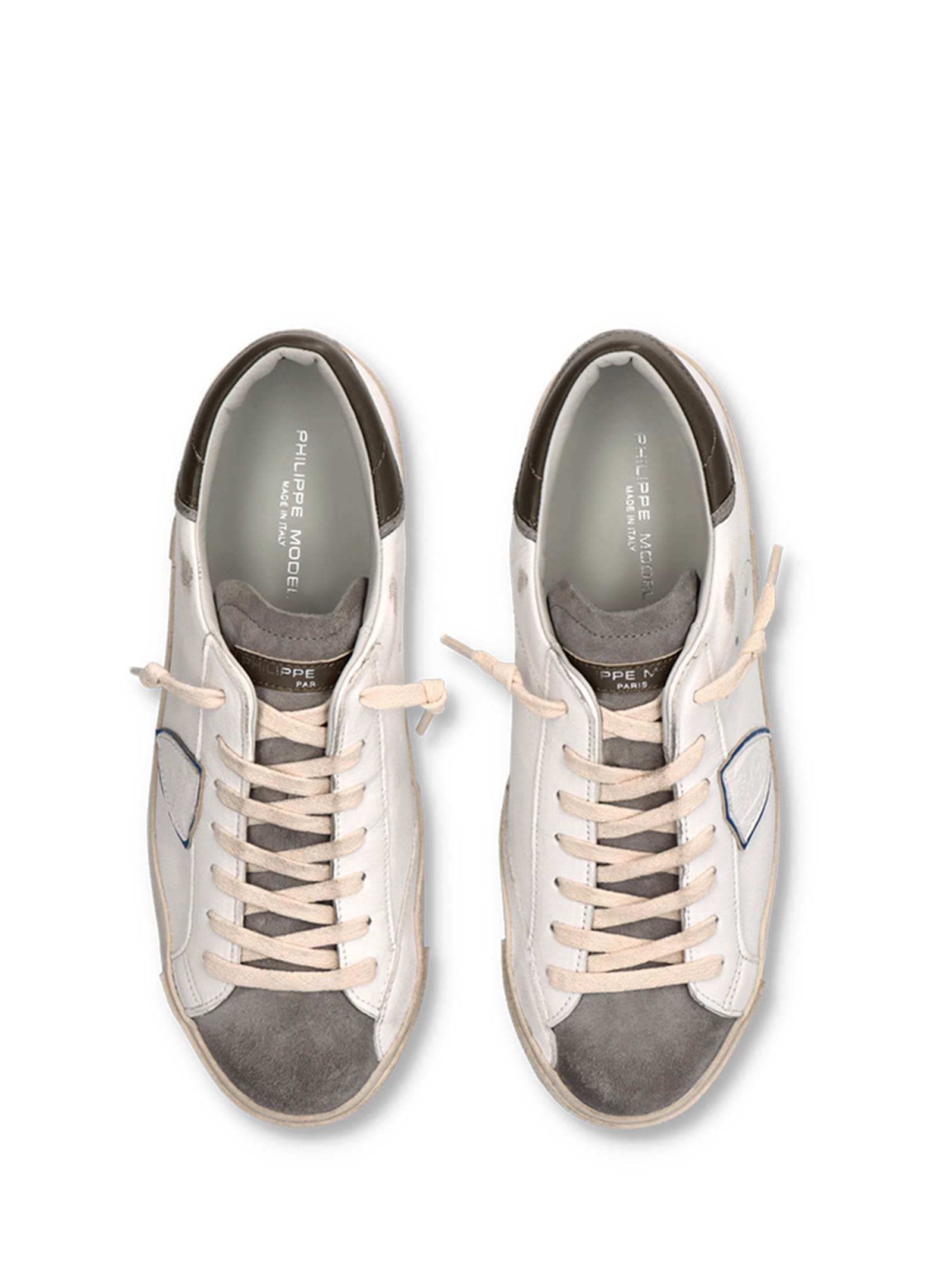 Shop Philippe Model Mens Sneaker Prsx Low White Anthracite In Vintage Mixage Blanc Anthracit