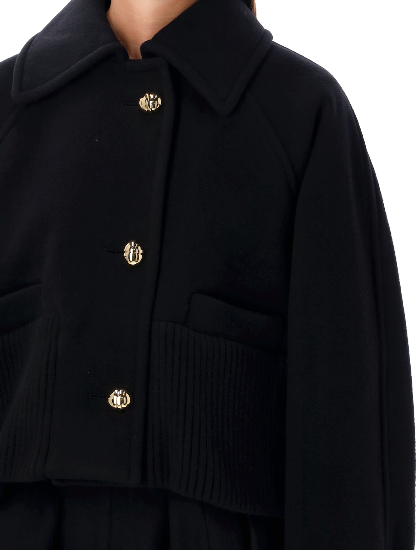 Shop Patou Rib Waist Cropped Coat In Black