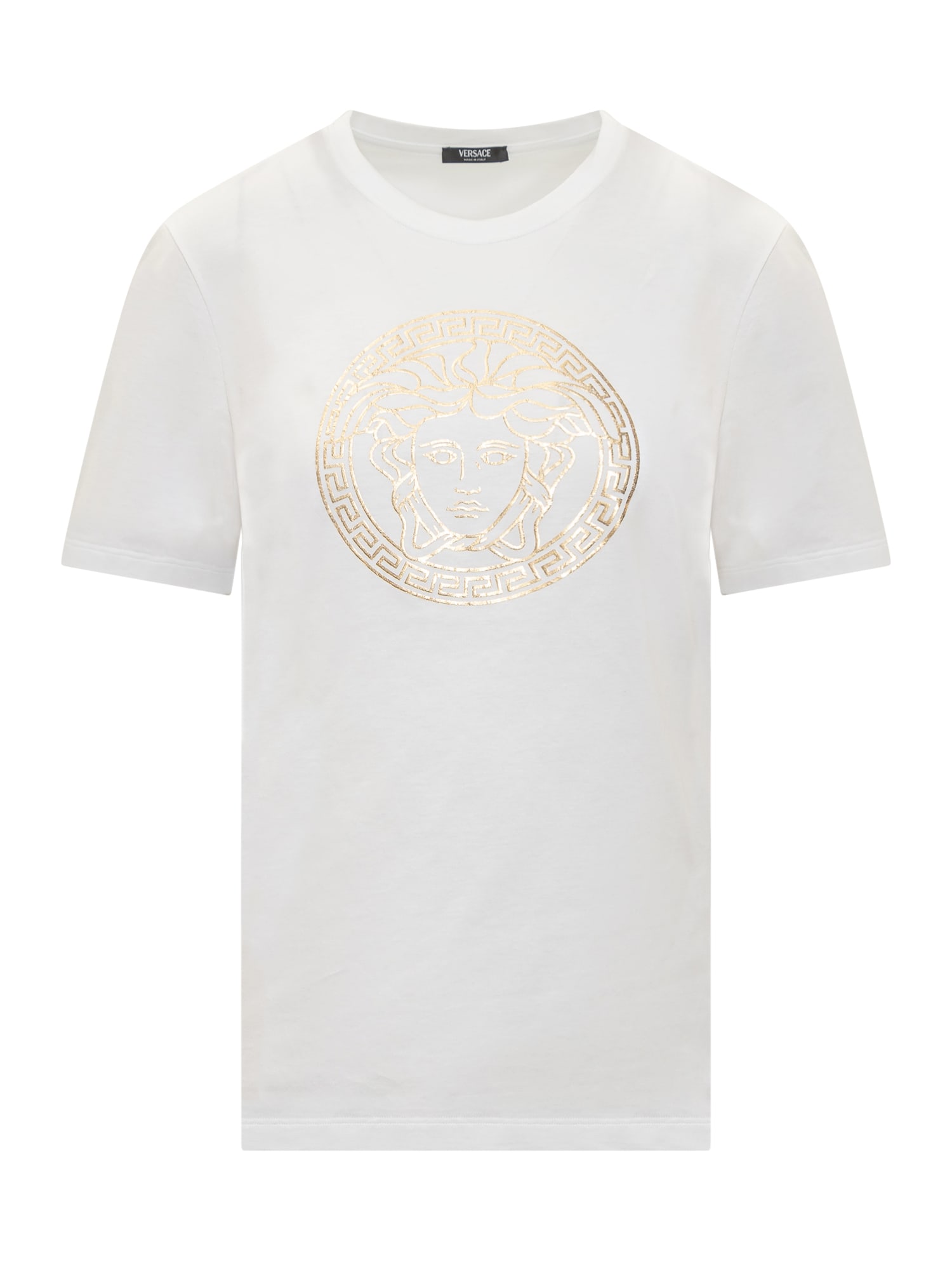 Versace T-shirt With Logo In Bianco-oro