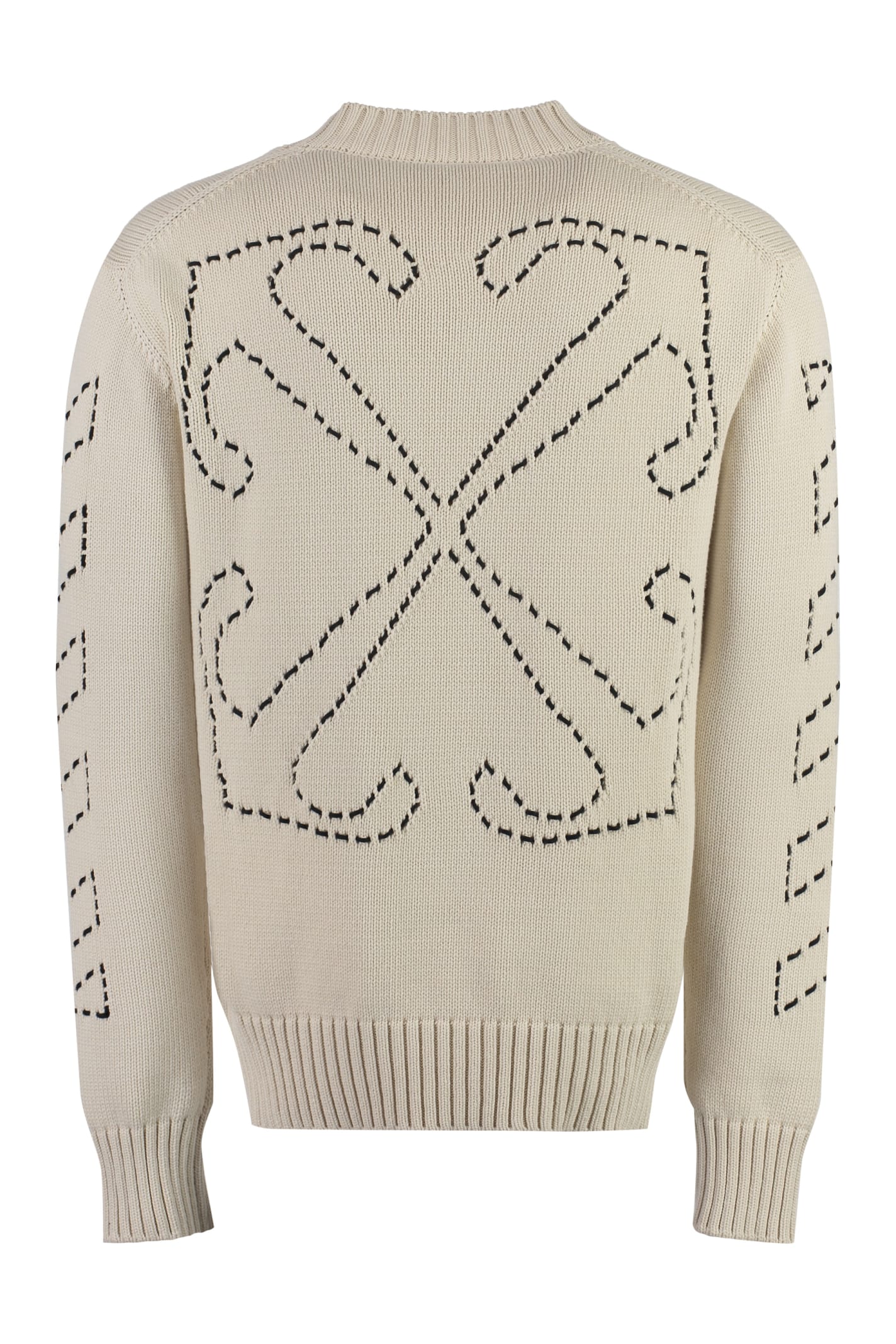 Shop Off-white Cotton Blend Crew-neck Sweater In Beige