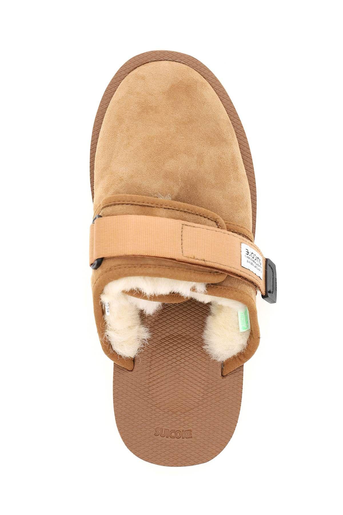 Shop Suicoke Zavo Suede Sabot With Shearling In Brown