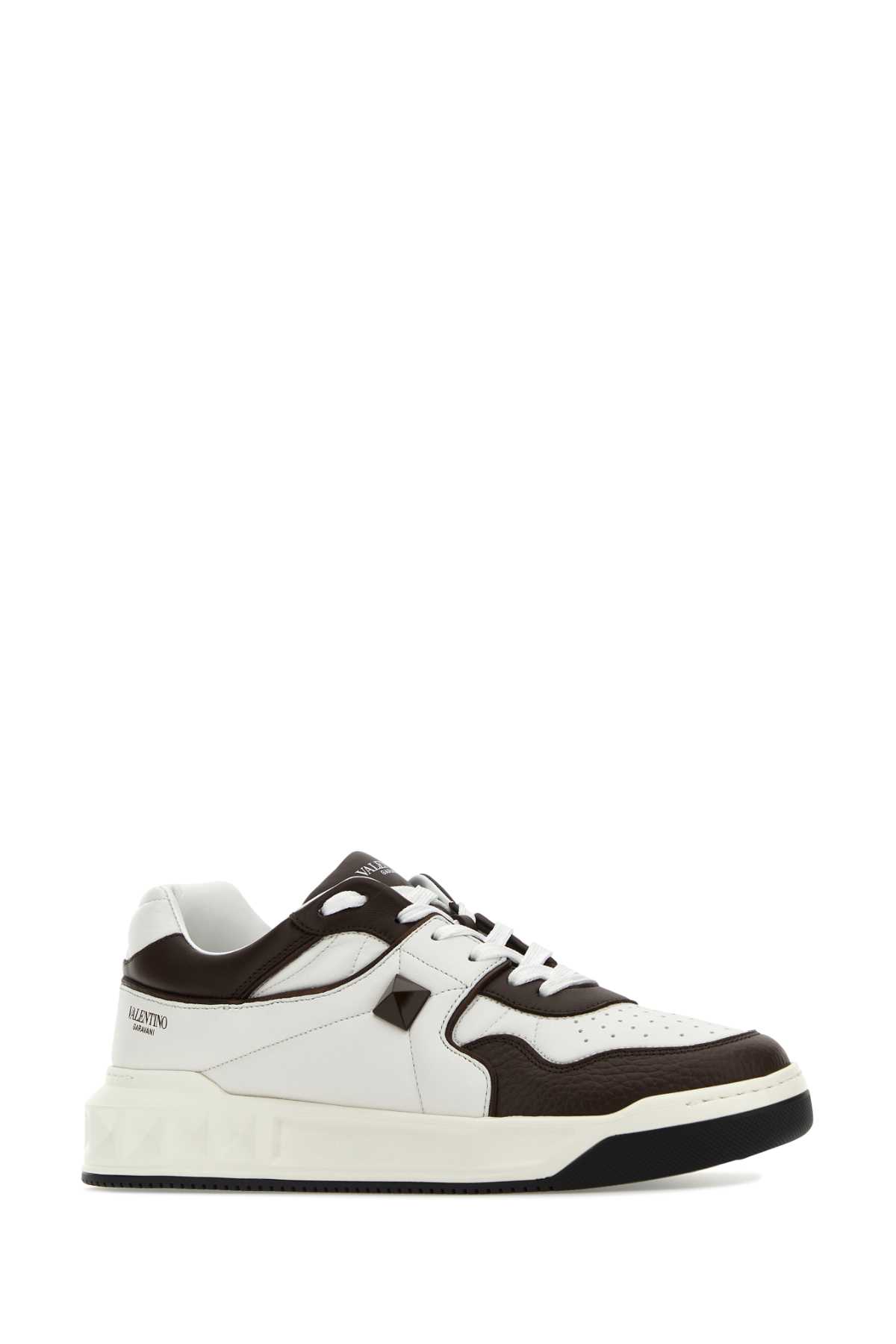 Shop Valentino Two-tone Nappa Leather One Stud Sneakers In Multicolor