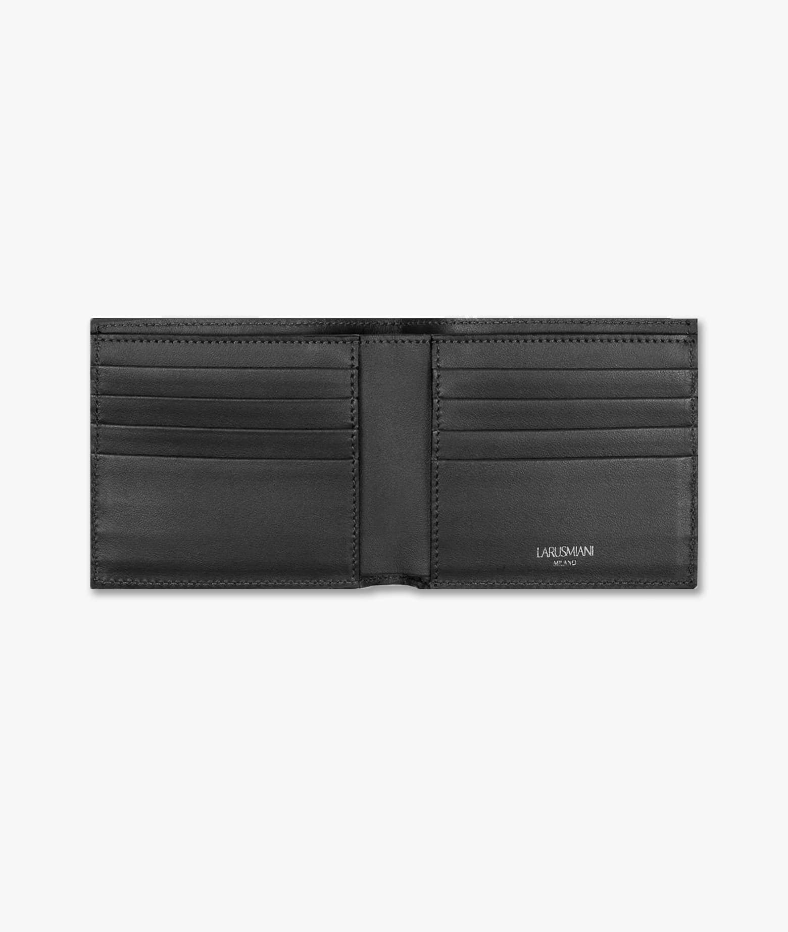 Larusmiani Horizontal Alligator Card Holder Capital Wallet In Black