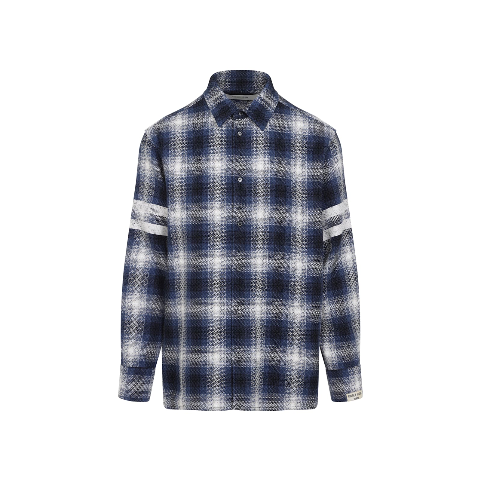 Golden Goose Multicolor Shirt With Check Motif And Stripes On The Sleeves In Ice Indigo