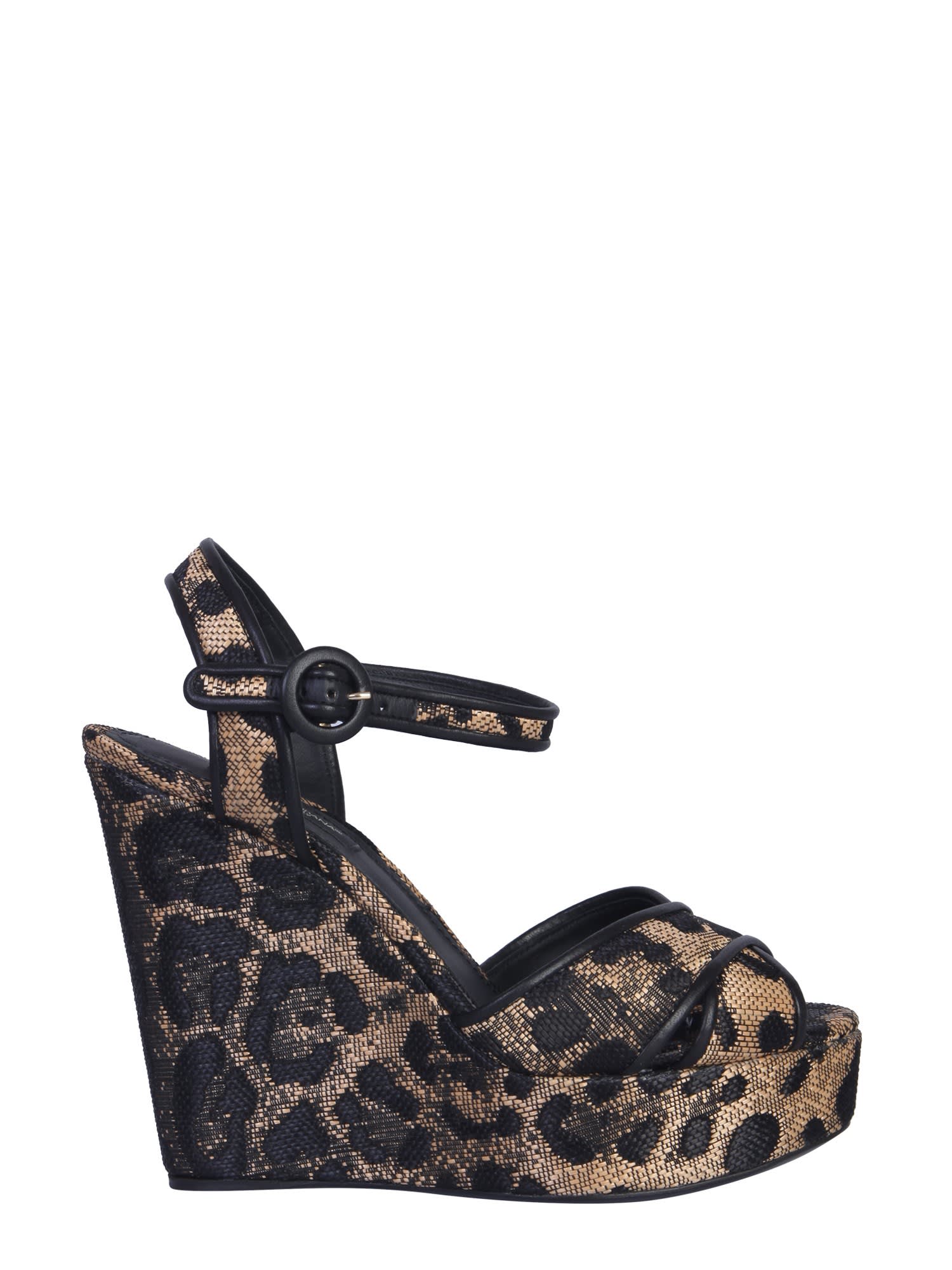 DOLCE & GABBANA ANIMAL PRINT WEDGE SANDAL,11231317