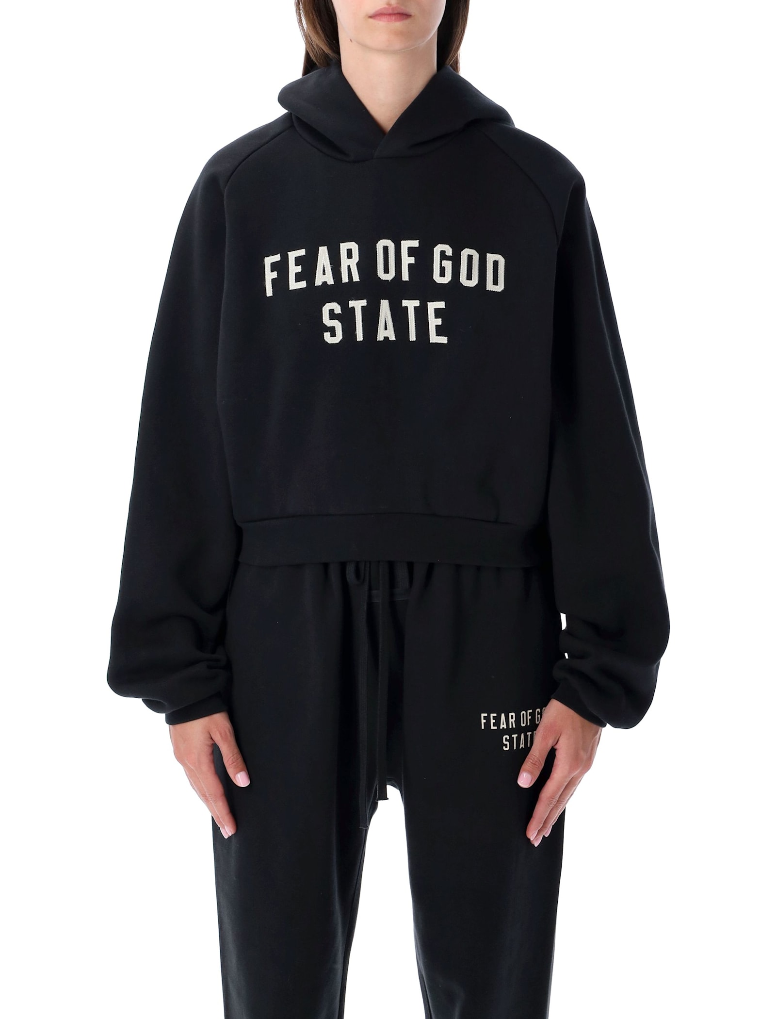 Fear Of God Fleece Raglan Crewneck Sweatshirt In Black