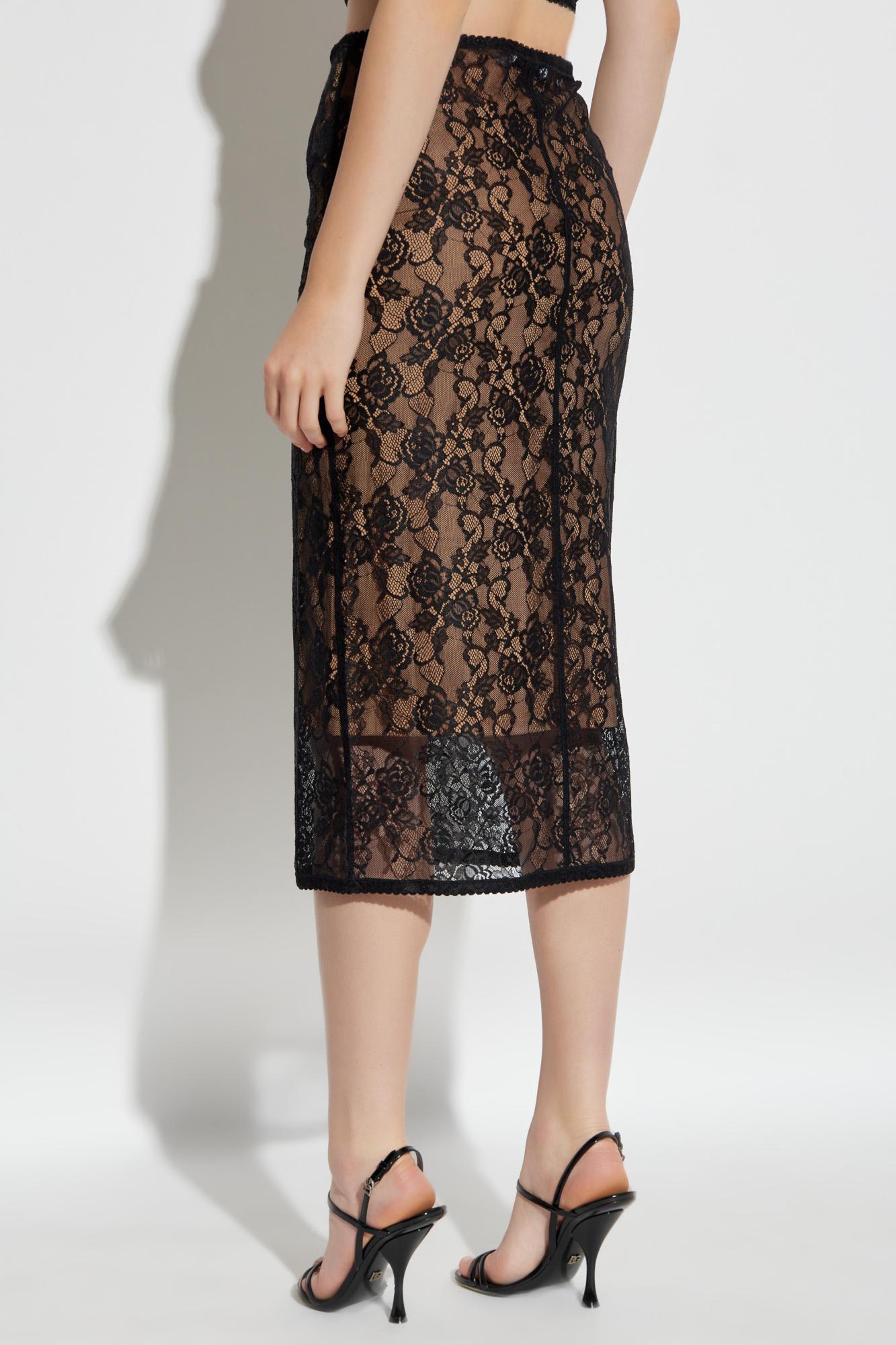 Self-portrait Self Portrait Black Floral Lace Midi Skirt In Brown