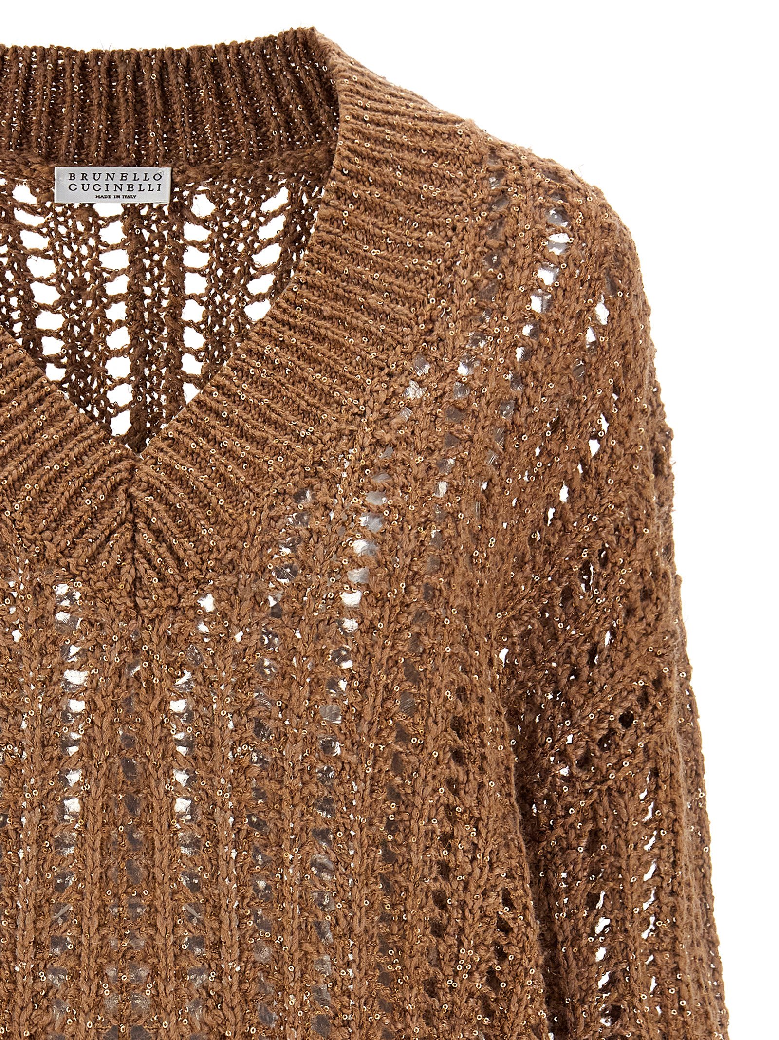 Brunello Cucinelli Rustic Dazzling Net Sweater In Red