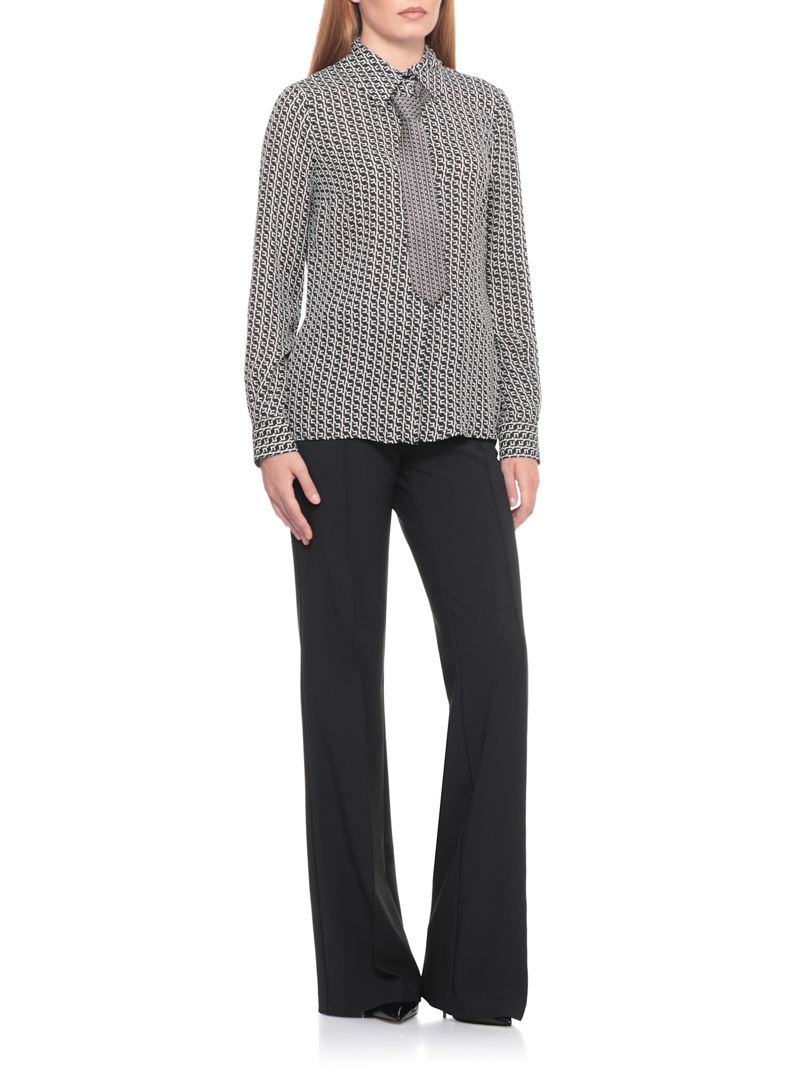 Elisabetta Franchi Geometric Print Long Sleeve Shirt With Tie In Black