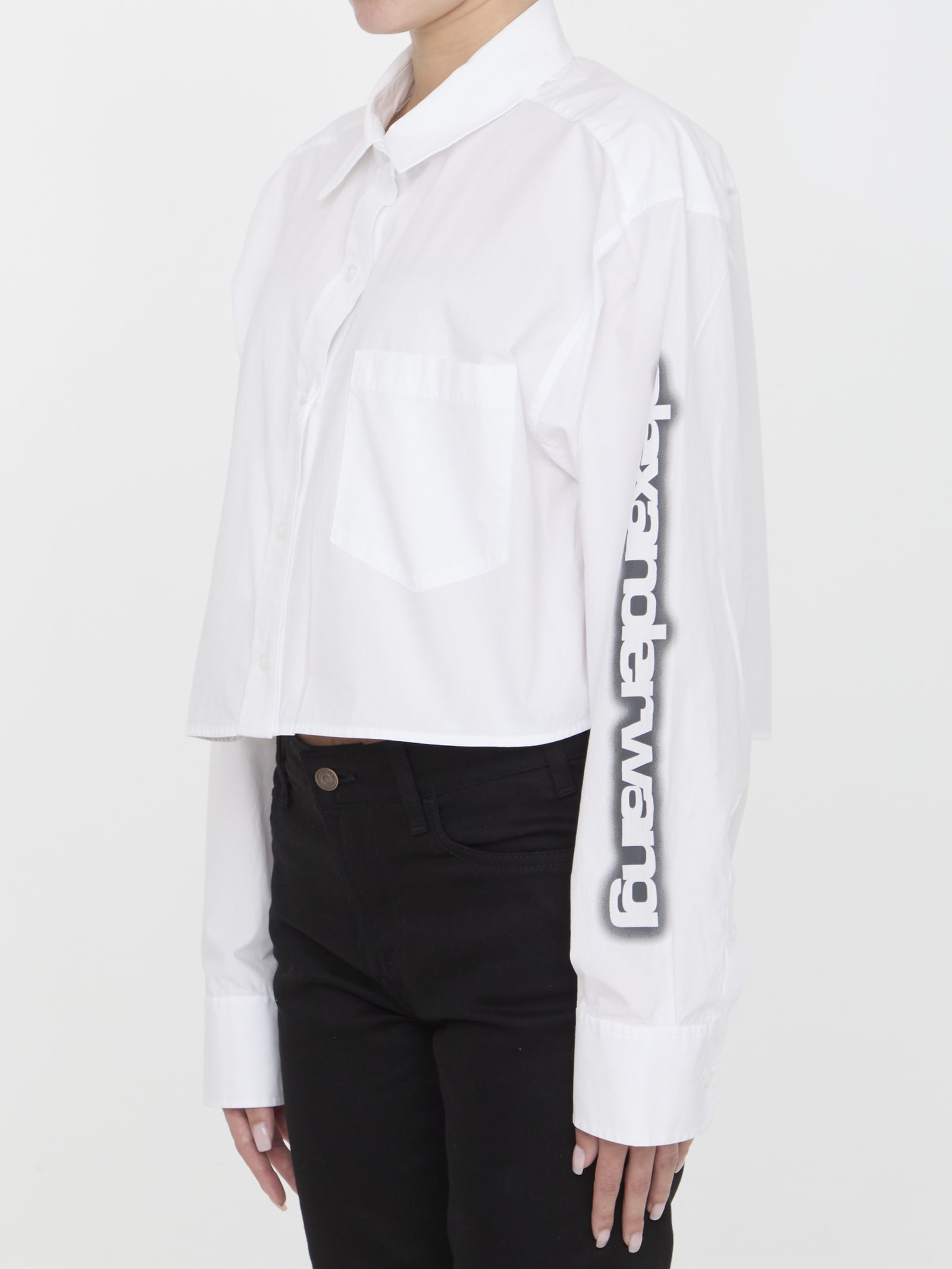 Shop Alexander Wang Cropped Shirt With Halo Print In White