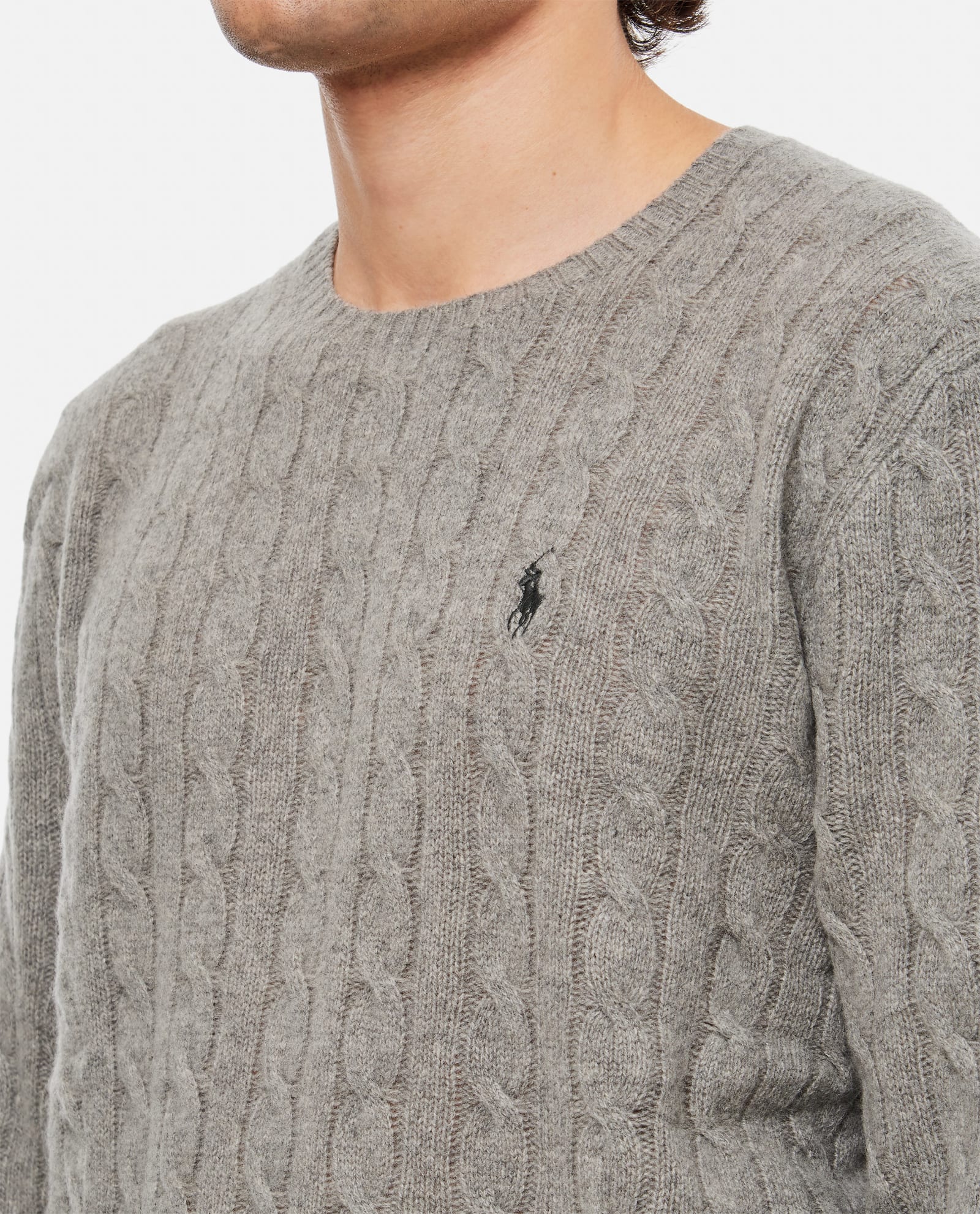 Shop Polo Ralph Lauren Cable Knit Wool Cashmere Jumper In Grey