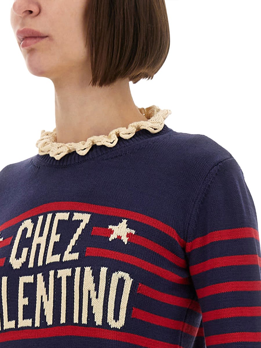 Valentino Knitwear Sweater Asymmetric Neck Design In Blue