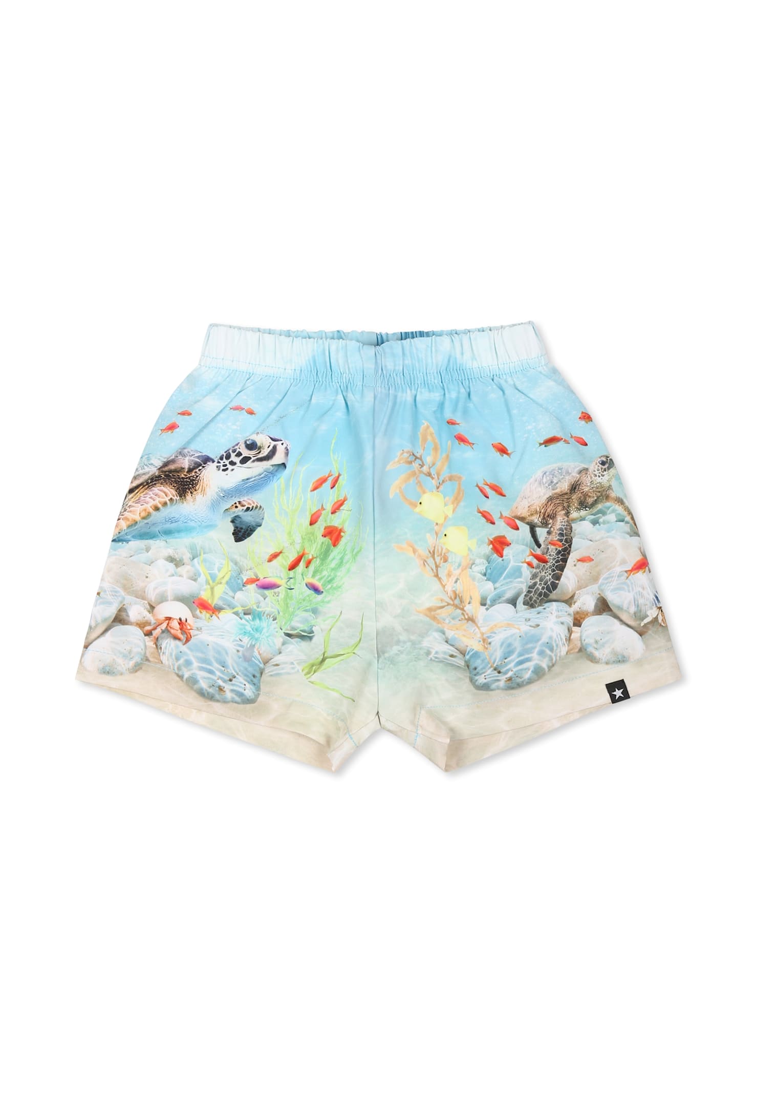 Molo Light Blue Swim Shorts For Baby Boy With Ocean Print In Light Blue