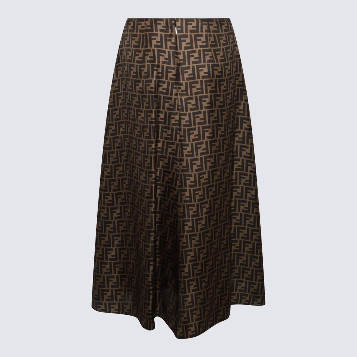 Fendi High Waisted Skirt In Twill Print Ff Clothing In Brown