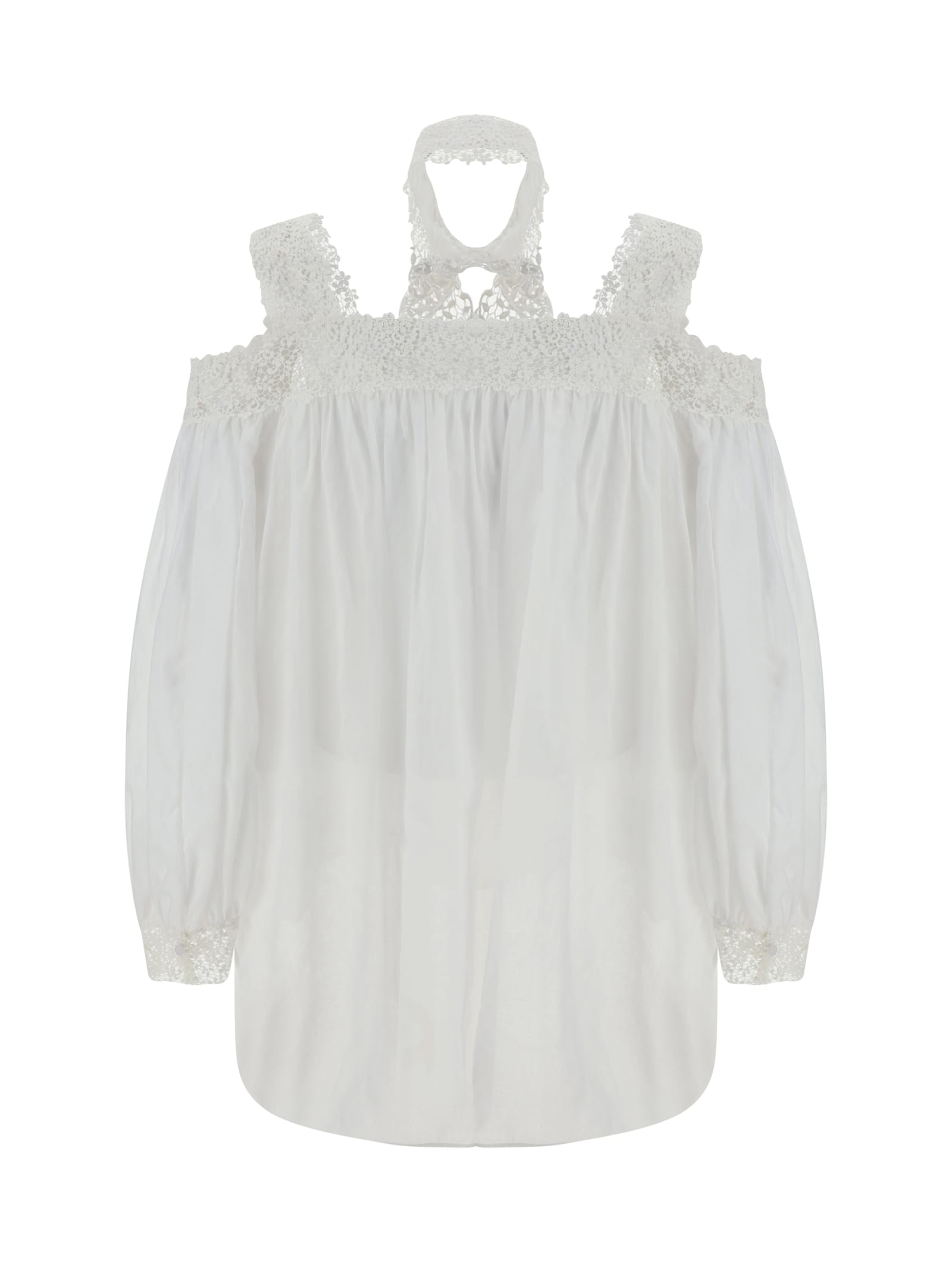 Shop Ermanno Scervino Blousa Shirt In Bright White/ottico