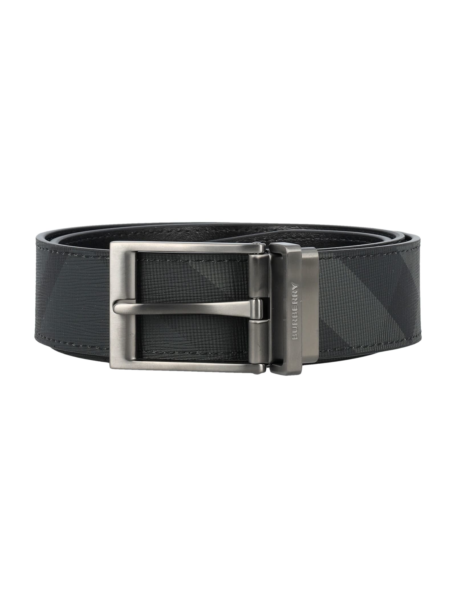Shop Burberry Reversible Check Belt In Charcoal/graphite