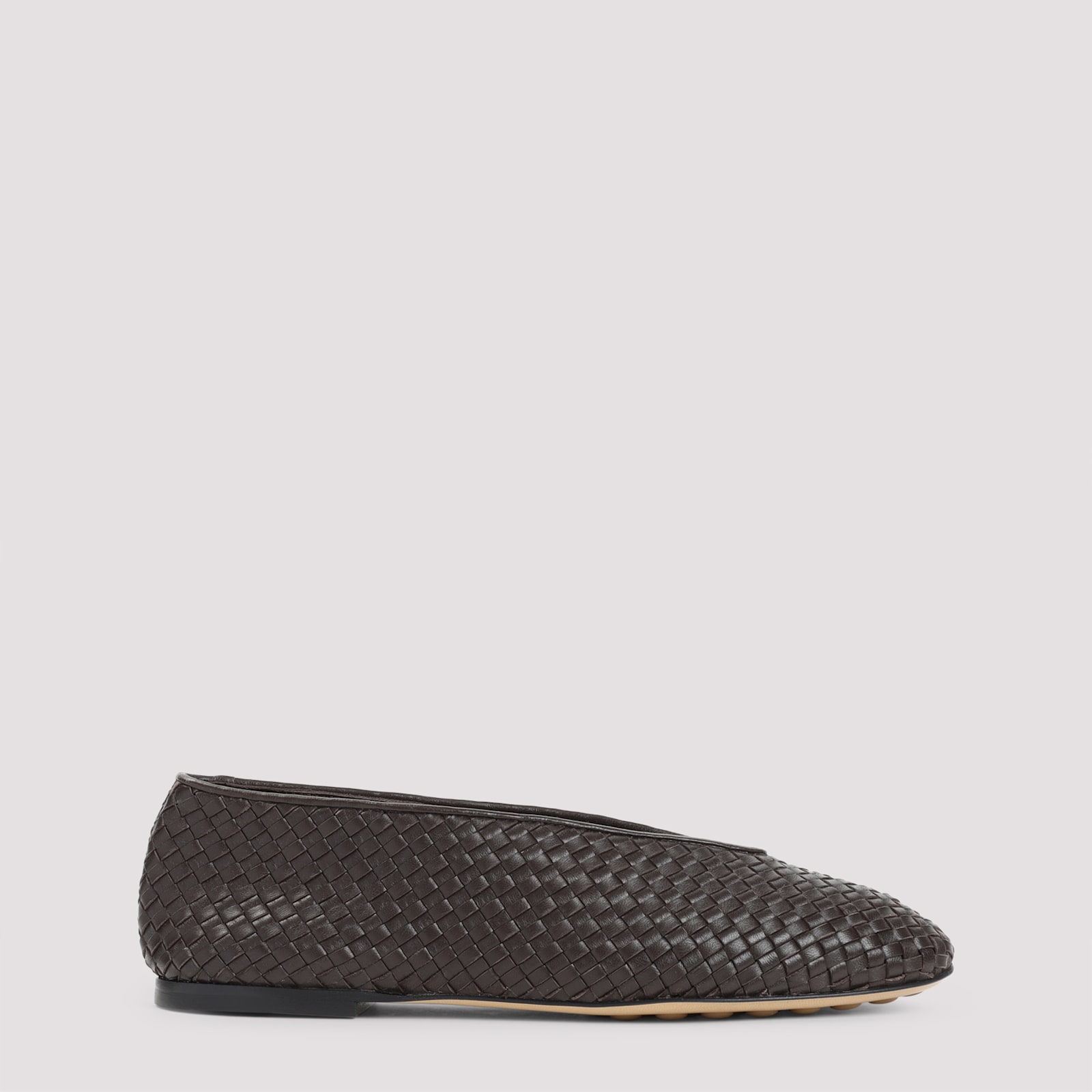 Bottega Veneta Micro Wave Brown Nappa Leather Ballerinas In Gray