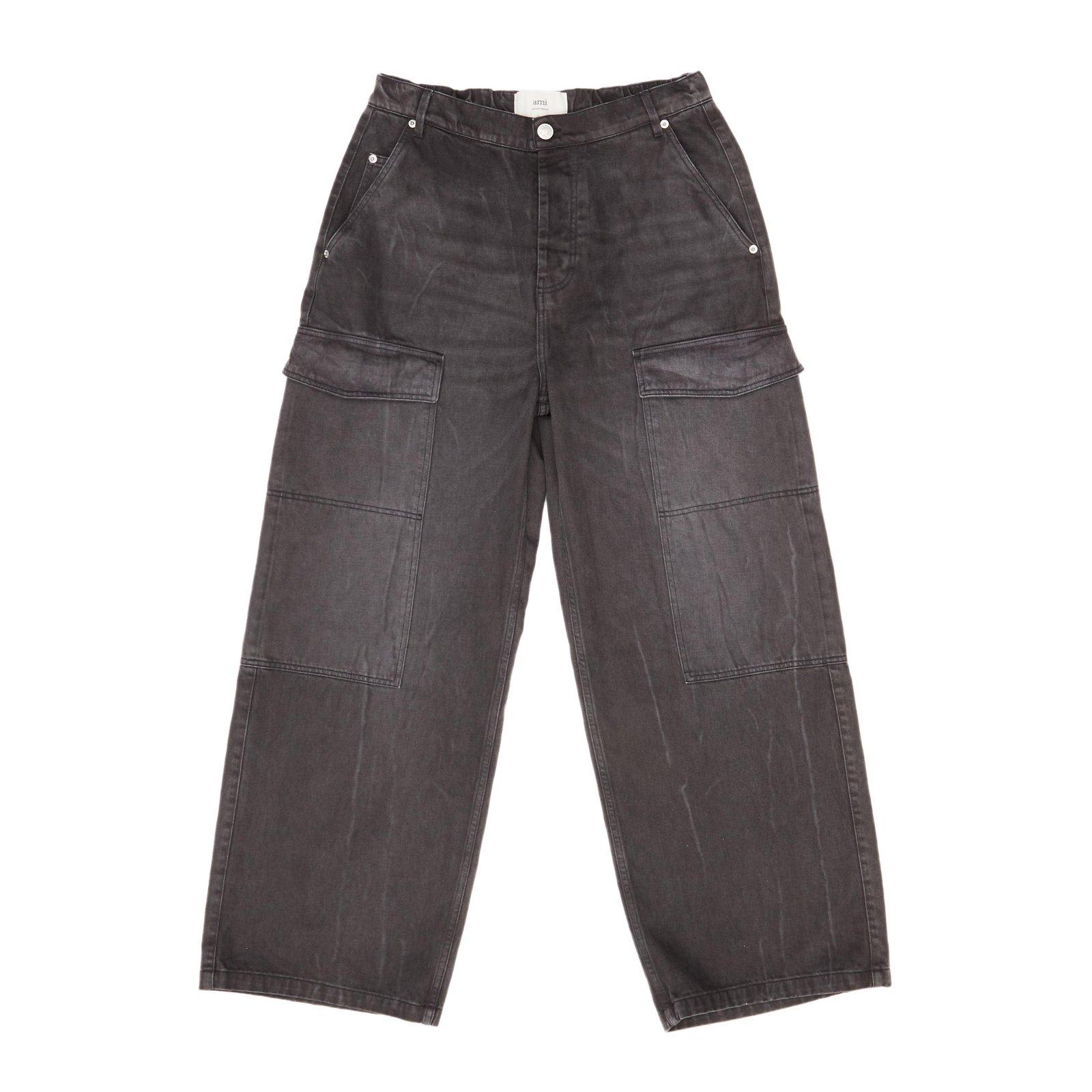 Shop Ami Alexandre Mattiussi Paris Relaxed Fit Cargo Jeans In Black