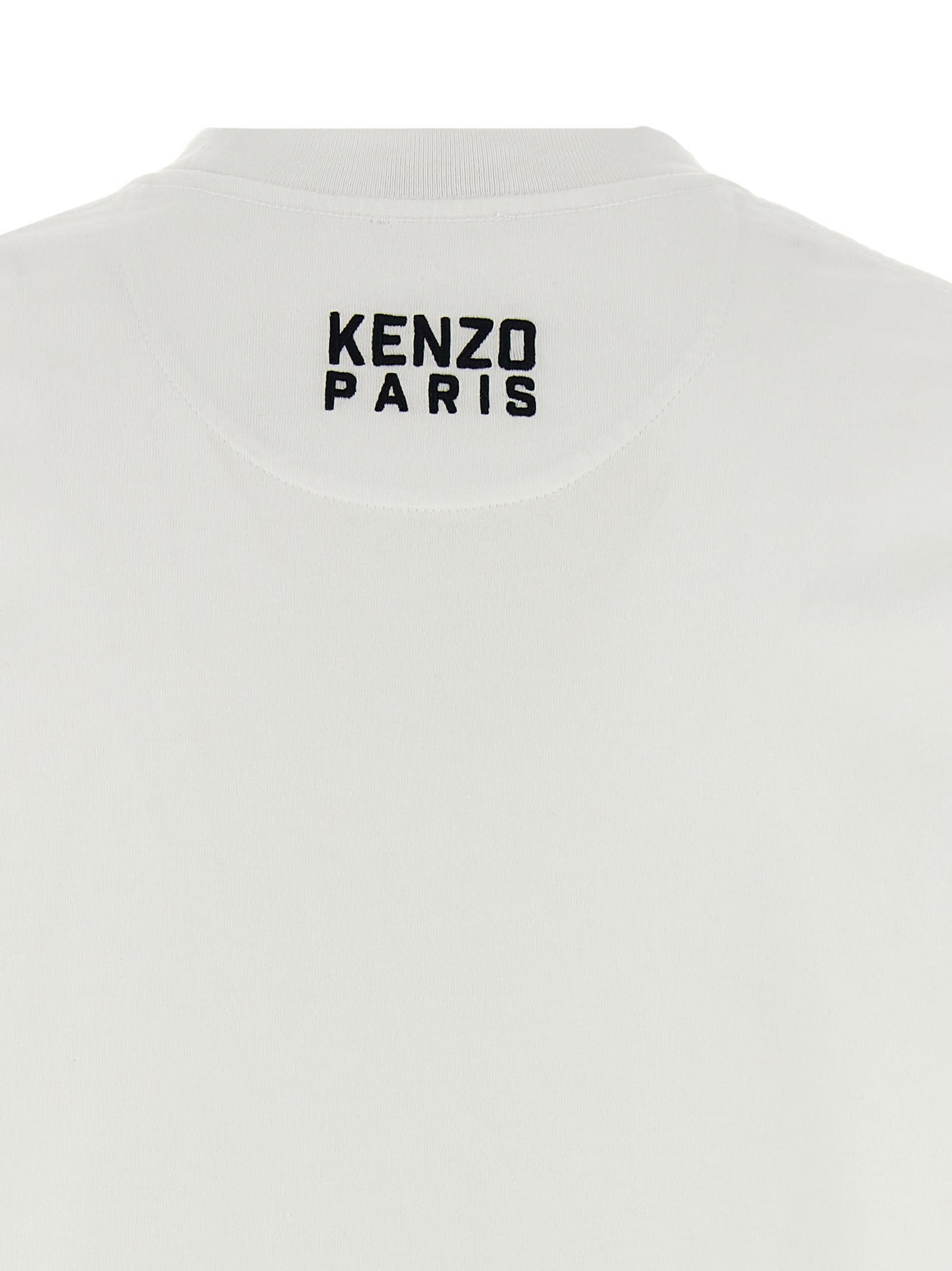Kenzo White Crewneck T-shirt With Logo Patch On The Front In Cotton Man In Gray