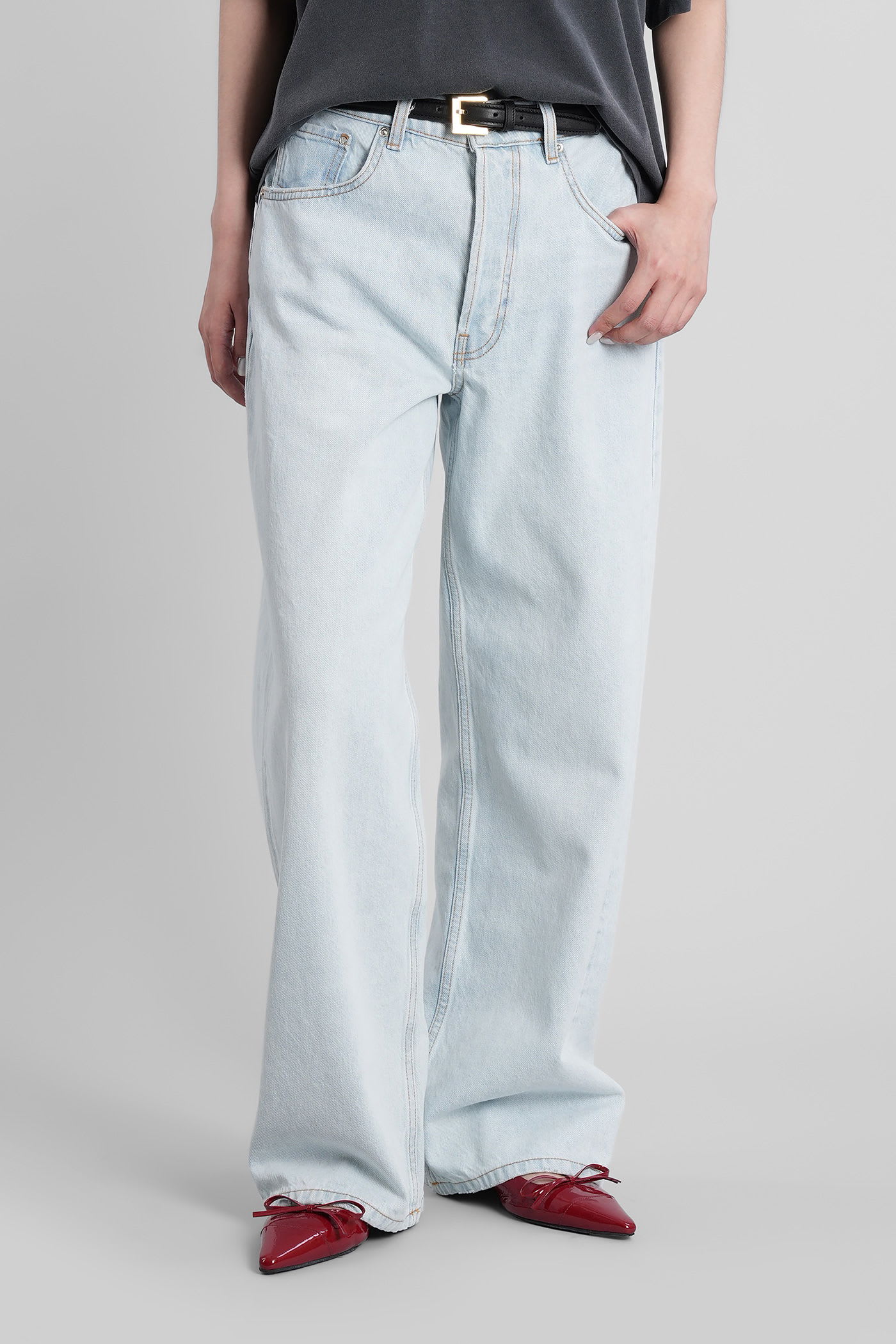 Anine Bing Manon Jeans In Cyan Cotton In Blue