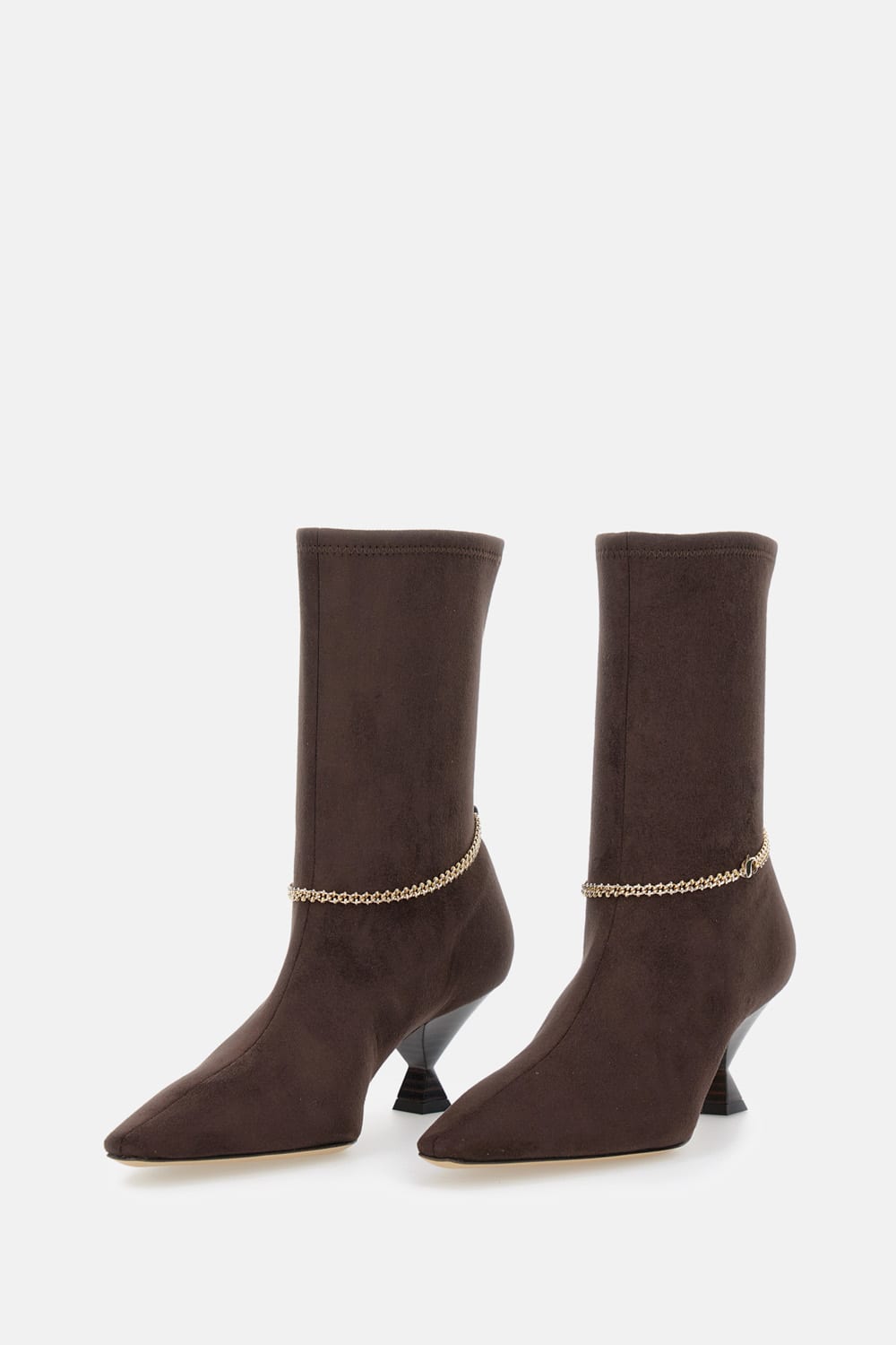 Maria Luca Chain-embellished Pointed-toe Boots In Brown