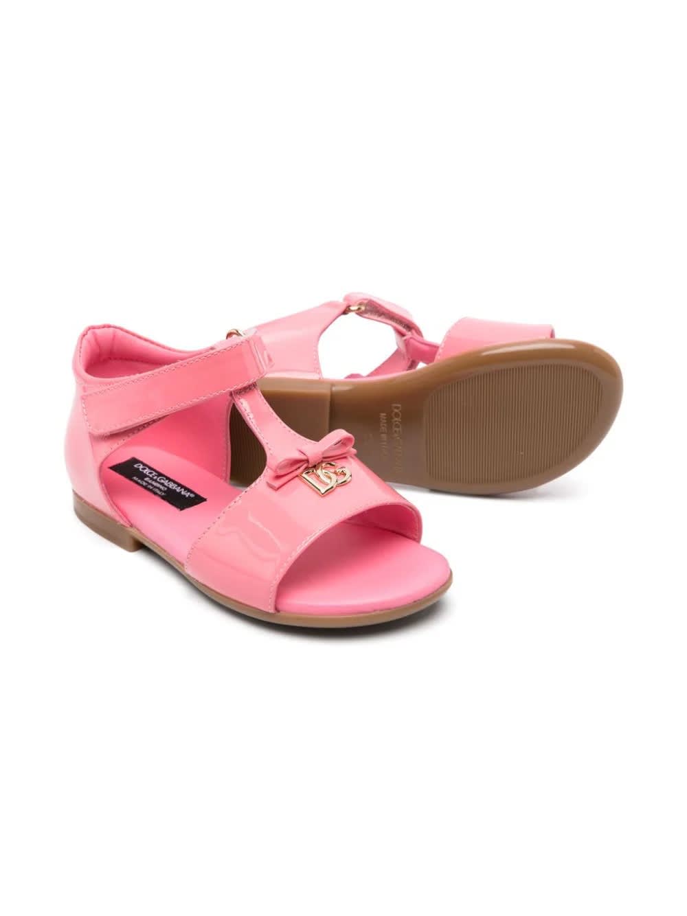 Shop Dolce & Gabbana Blush Pink Patent Leather Sandals With Dg Logo