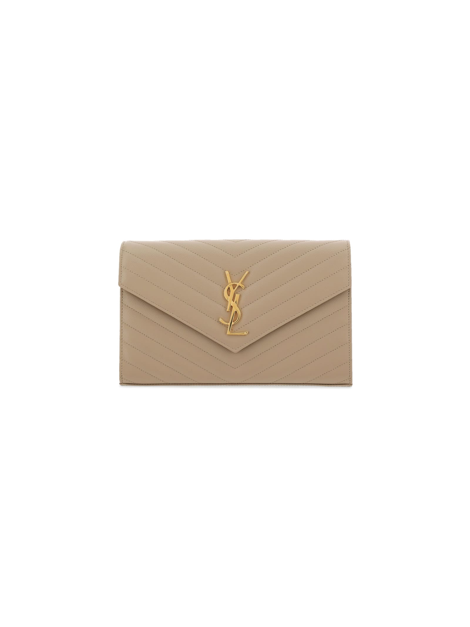 Shop Saint Laurent Monogram Chain Wallet In Beige