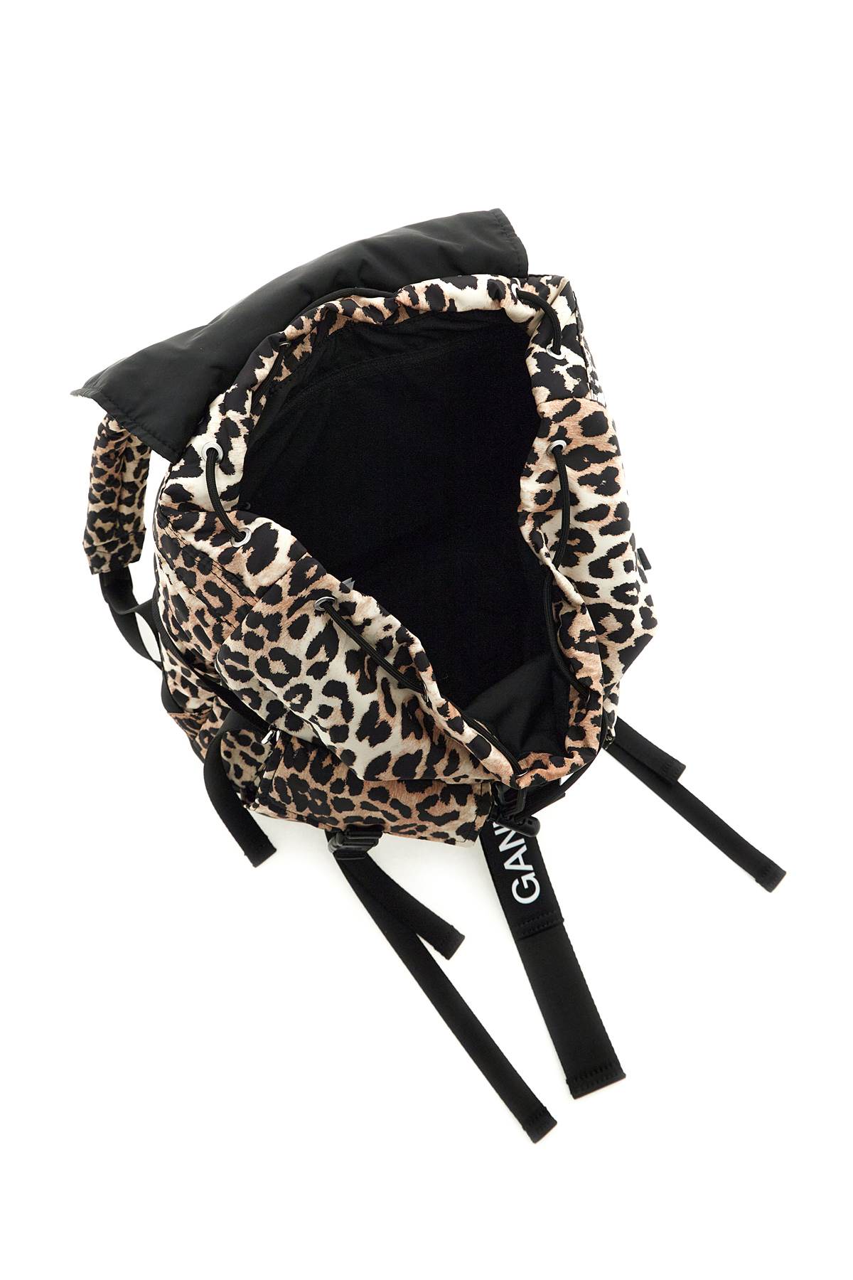 Ganni Leopard Printed Drawstring Backpack In Multi
