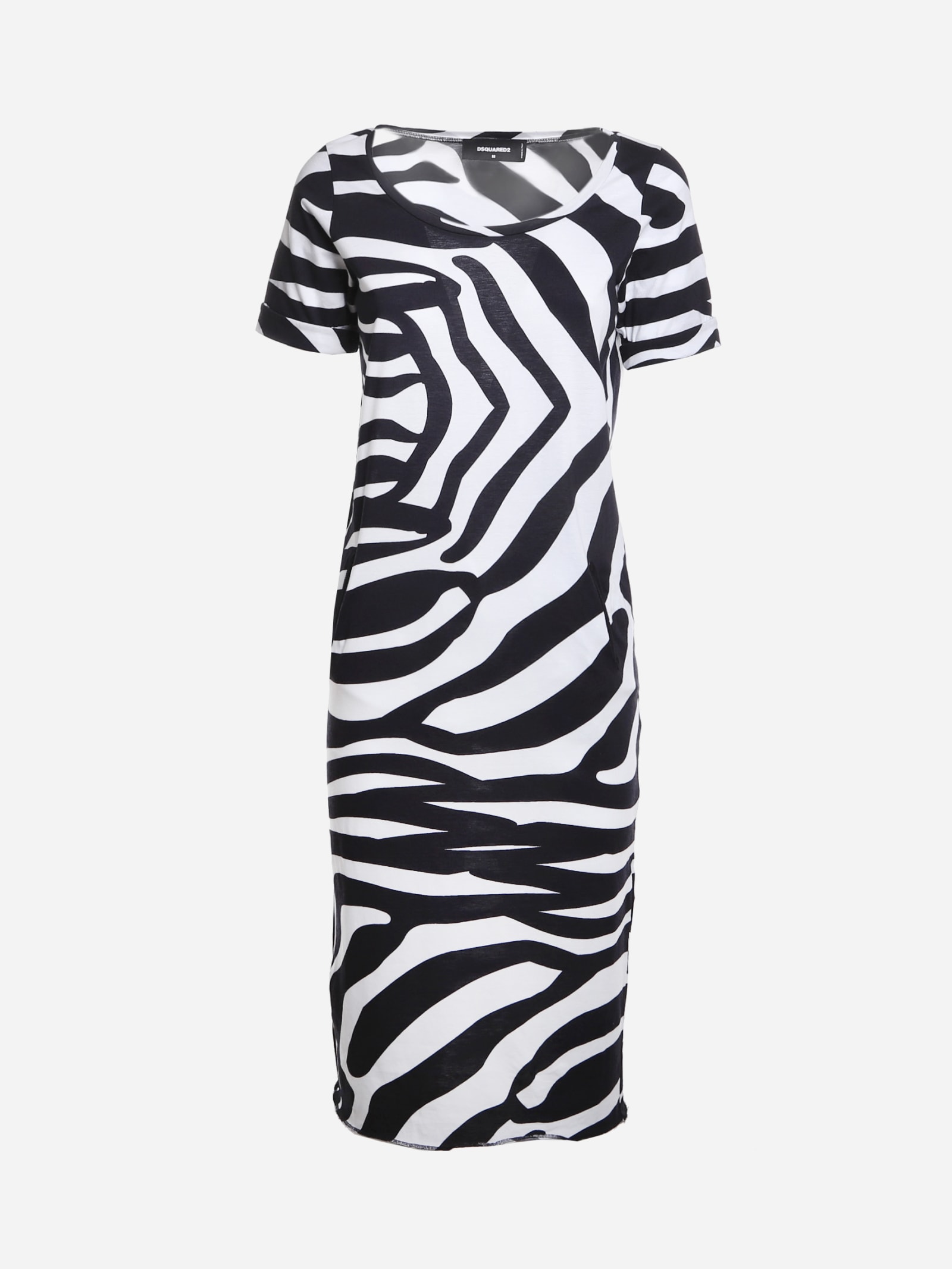 Dsquared2 Cotton Midi Dress With Zebra Print