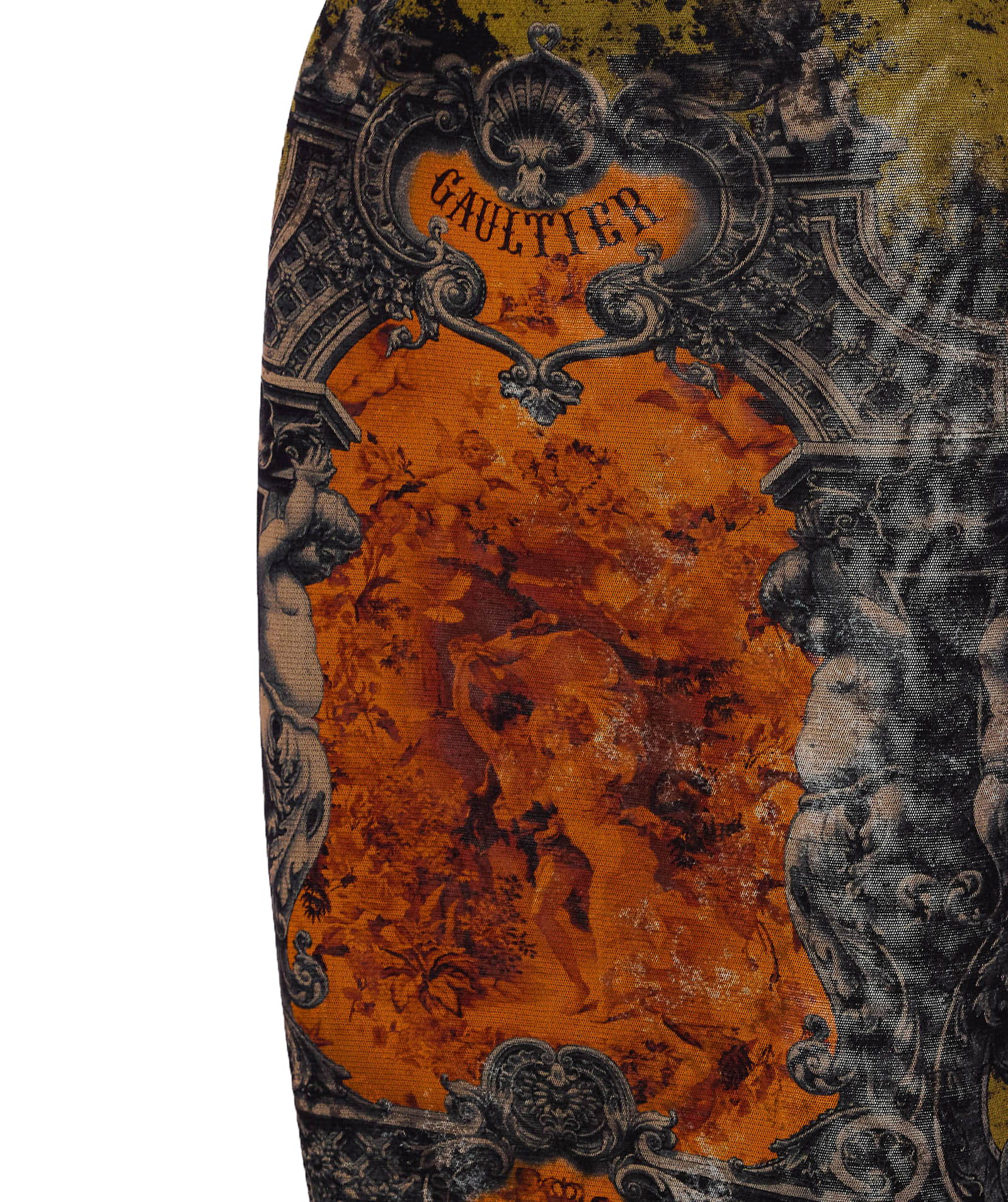 Jean Paul Gaultier Medaillon Print Mesh Long Skirt In Green