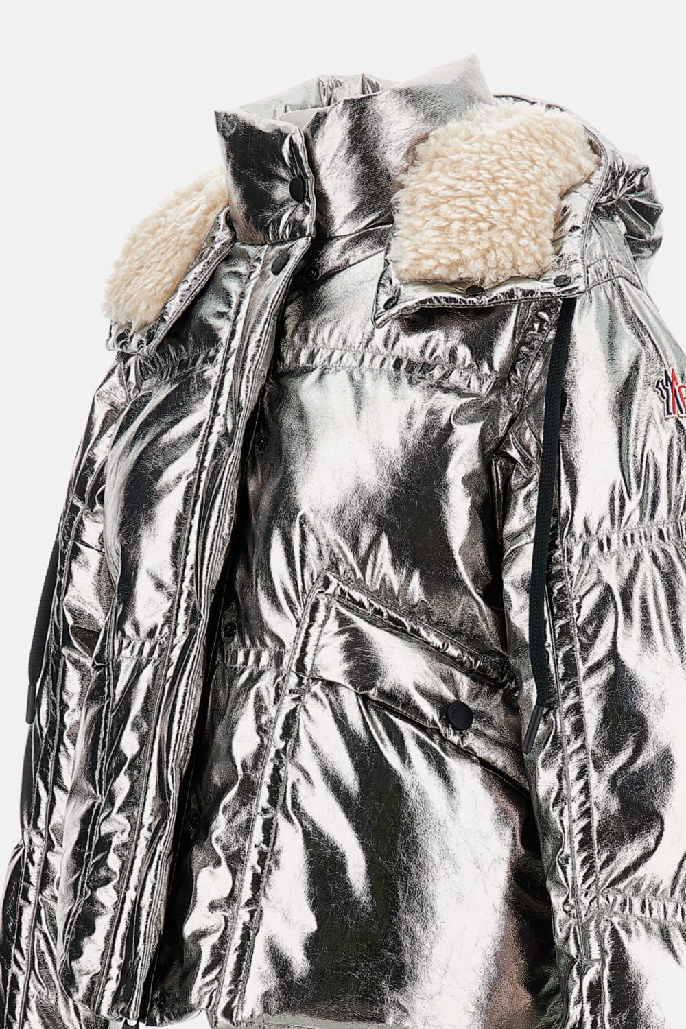 Moncler Calaque Metallic Ski Jacket In Silver