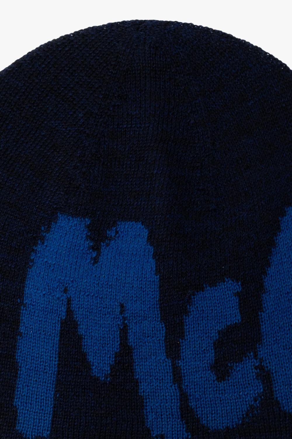 Shop Alexander Mcqueen Wool Beanie With Logo In Navy